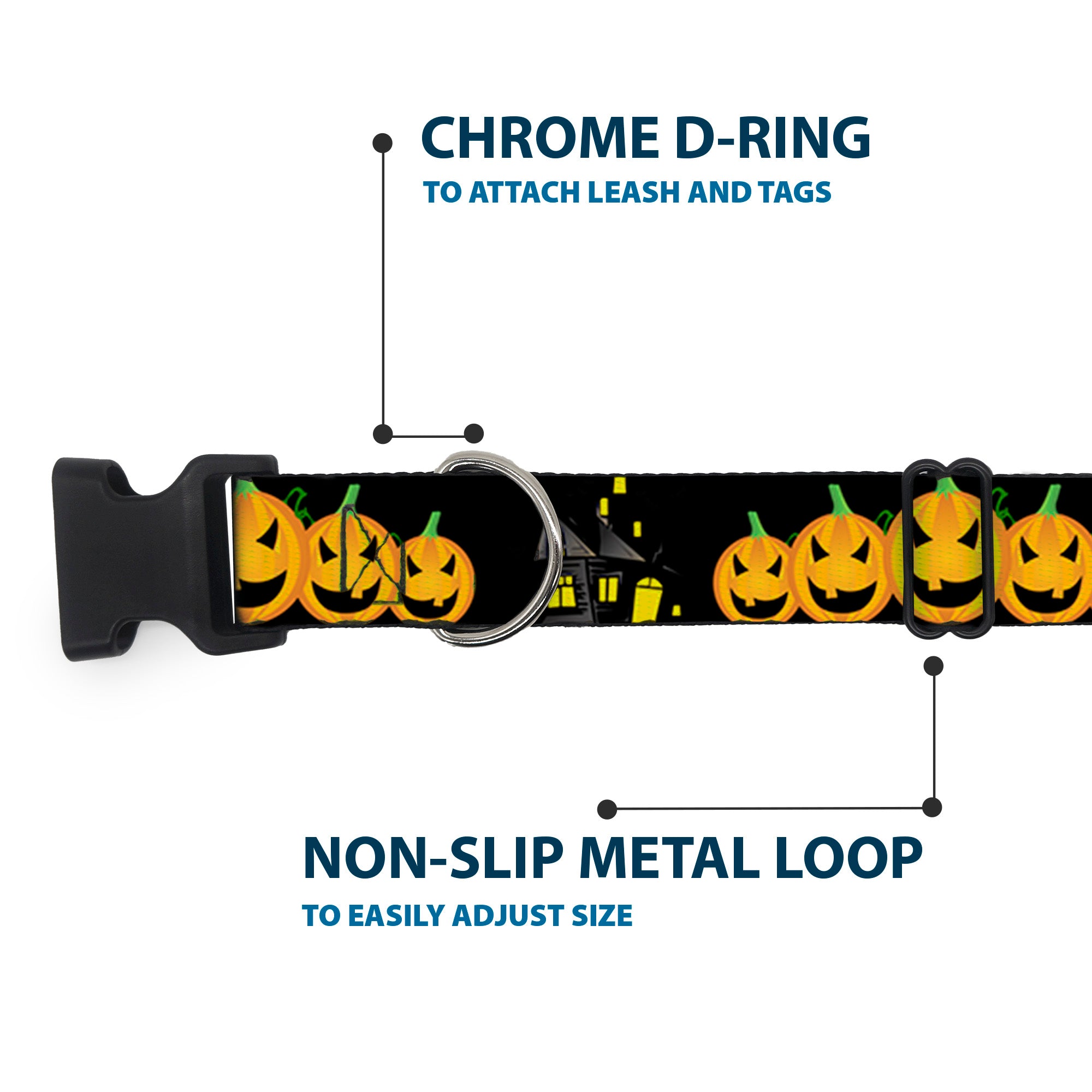 Plastic Clip Collar - Jack-o'-Lanterns/Haunted House Black/Yellow Plastic Clip Collars Buckle-Down
