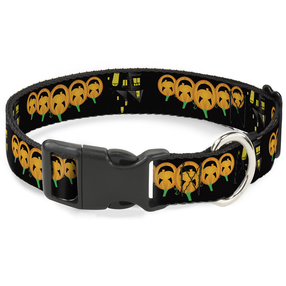 Plastic Clip Collar - Jack-o'-Lanterns/Haunted House Black/Yellow Plastic Clip Collars Buckle-Down