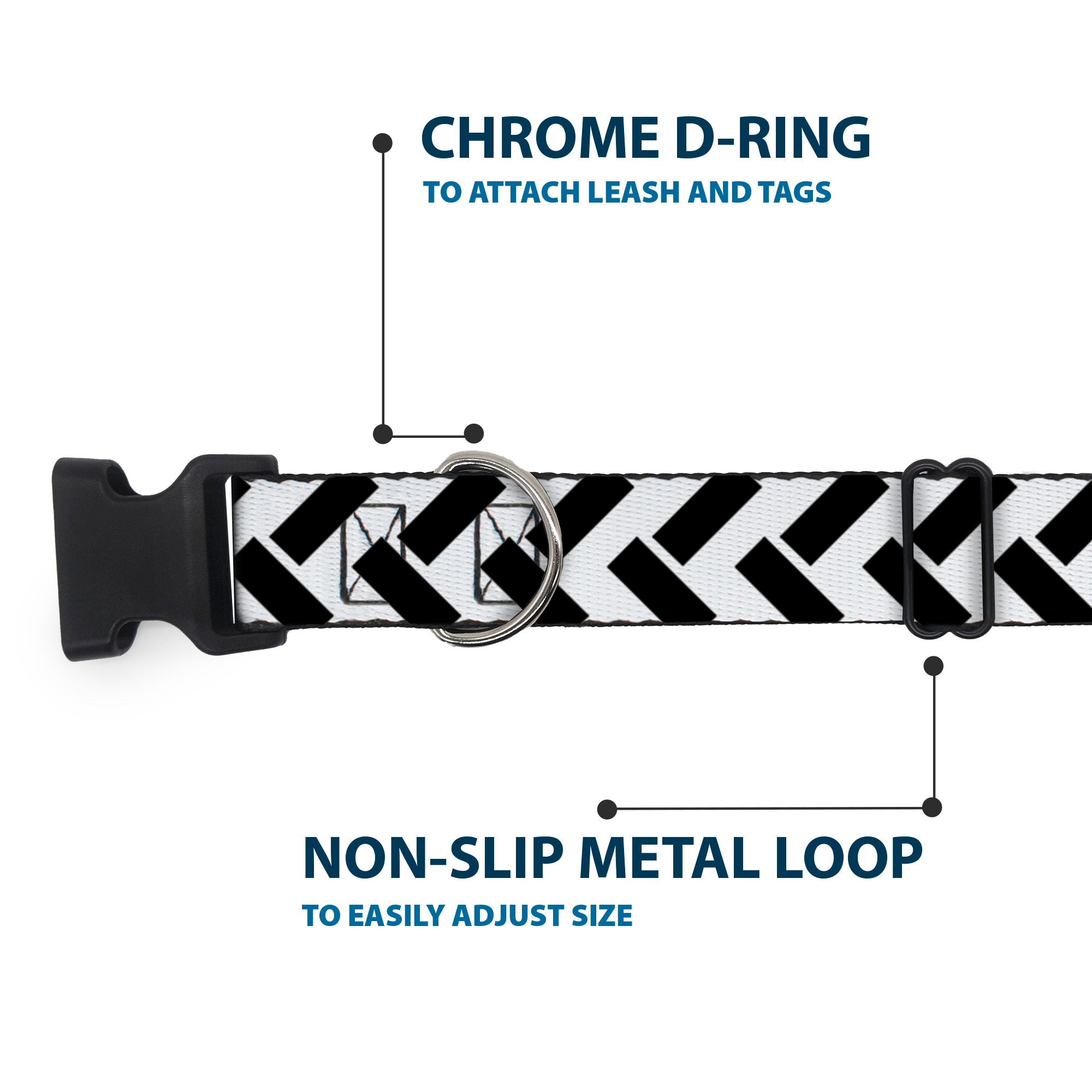 Plastic Clip Collar - Jagged Chevron White/Black Plastic Clip Collars Buckle-Down