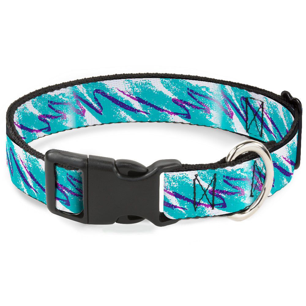 Plastic Clip Collar - Jazzy Wave Scribble White/Teal/Purple Plastic Clip Collars Buckle-Down