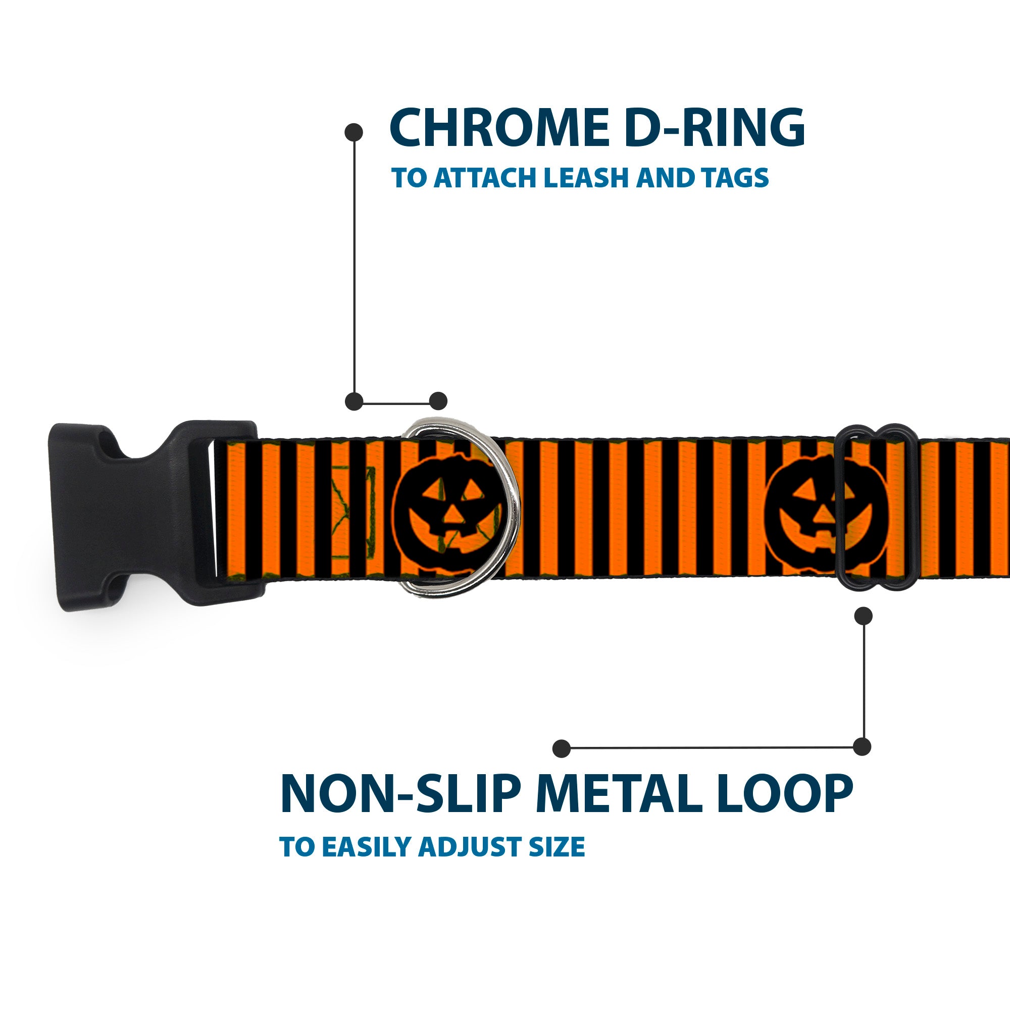 Plastic Clip Collar - Jack-o'-Lantern Pumpkin Stripe Orange/Black Plastic Clip Collars Buckle-Down