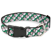Plastic Clip Collar - Jolly Santa Claus Christmas Smiling Face Icon Green/Red/White Plastic Clip Collars Buckle-Down