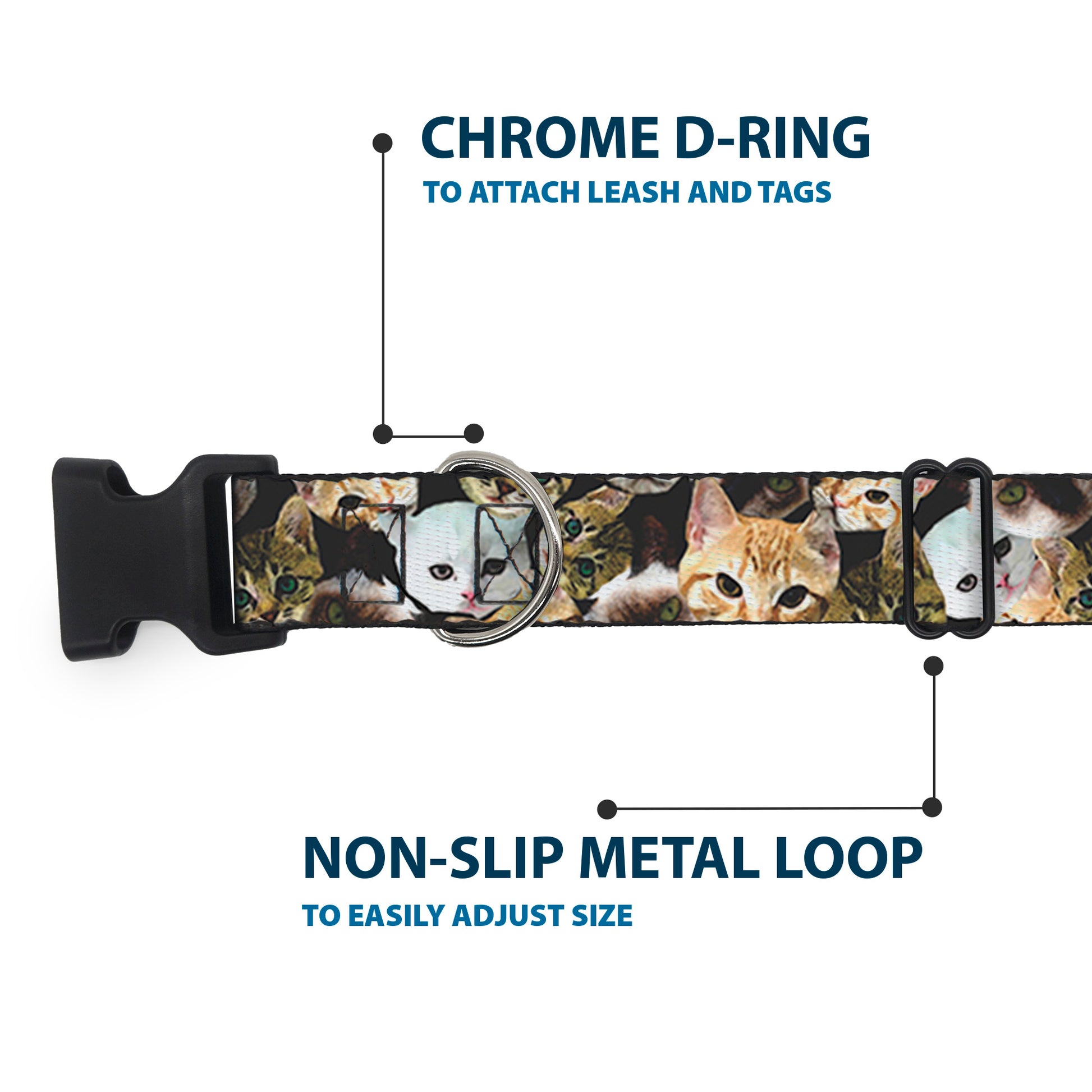 Plastic Clip Collar - Kitten Faces Scattered Black Plastic Clip Collars Buckle-Down