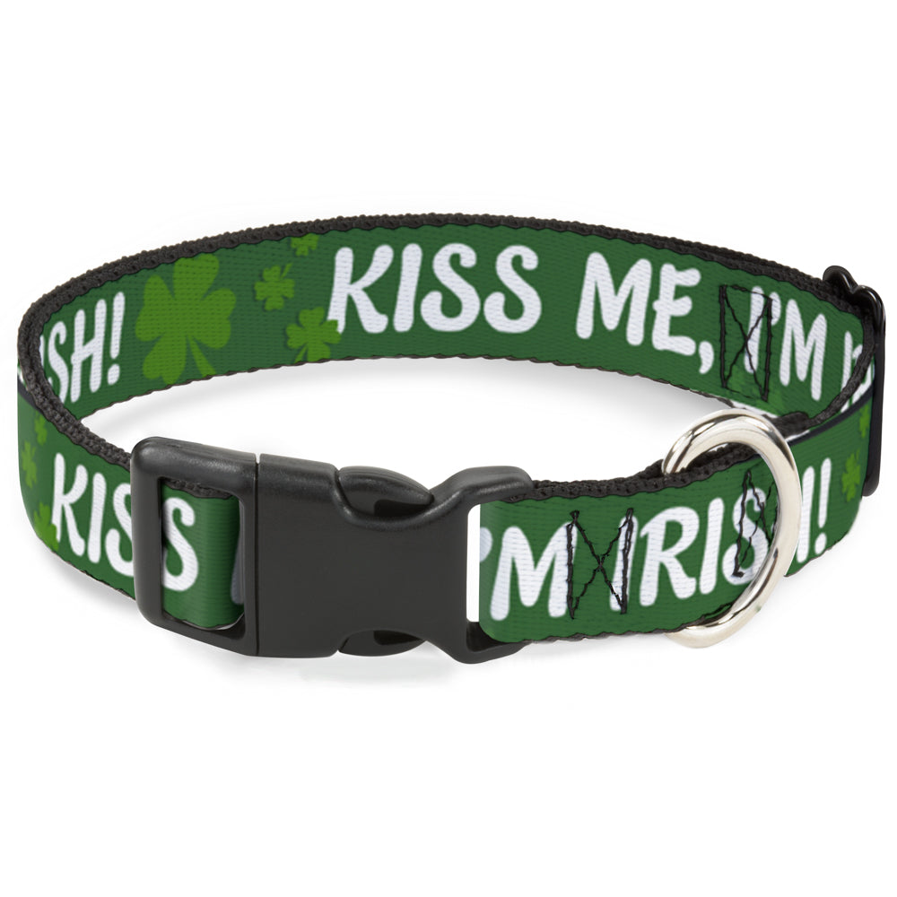 Plastic Clip Collar - KISS ME, I'M IRISH! Clovers Green/White Plastic Clip Collars Buckle-Down