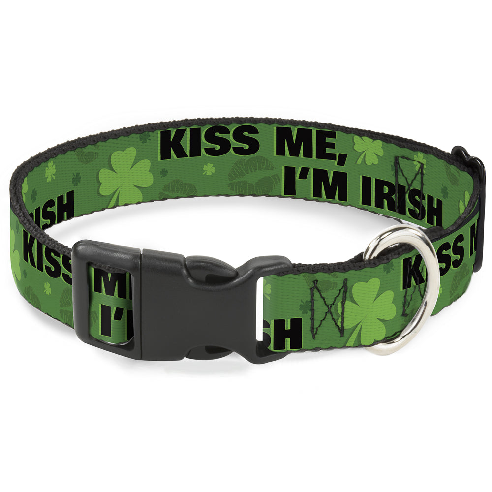 Plastic Clip Collar - KISS ME, I'M IRISH! Clovers/Kisses Greens/Black Plastic Clip Collars Buckle-Down
