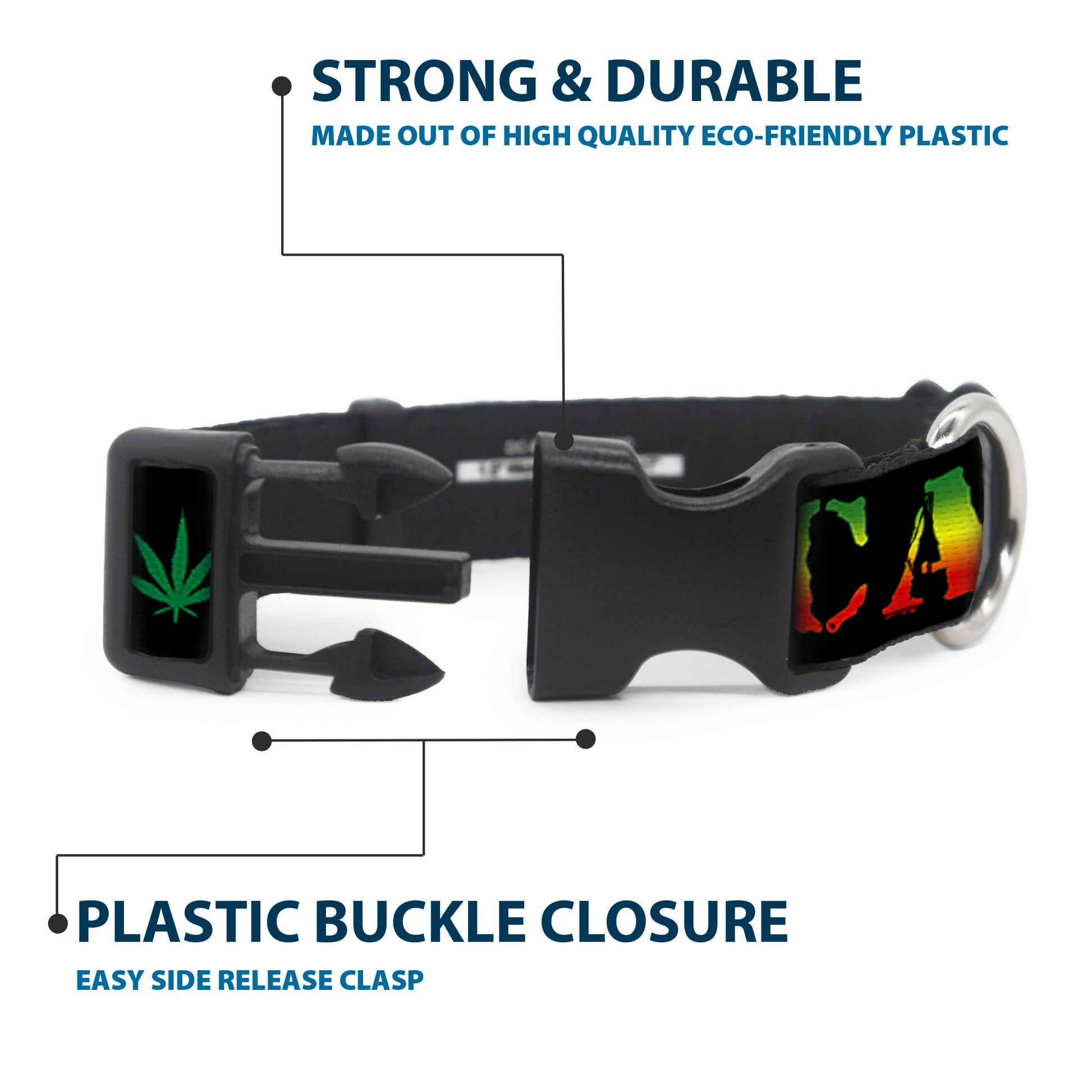 Buckle-Down Plastic Buckle Dog Collar - KEEP CALM AND SMOKE UP Black/Rasta Plastic Clip Collars Buckle-Down