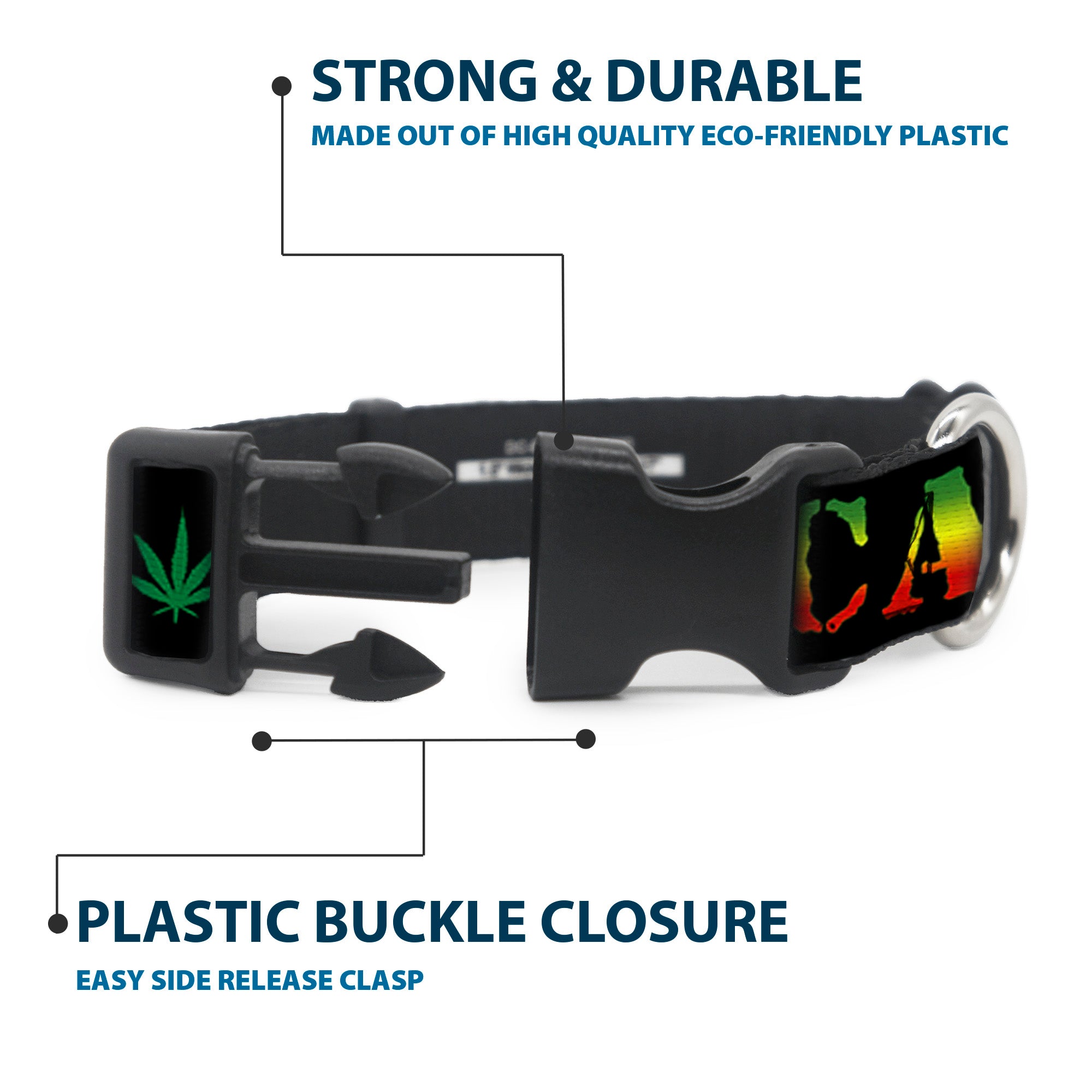 Buckle-Down Plastic Buckle Dog Collar - KEEP CALM AND SMOKE UP Black/Rasta Plastic Clip Collars Buckle-Down