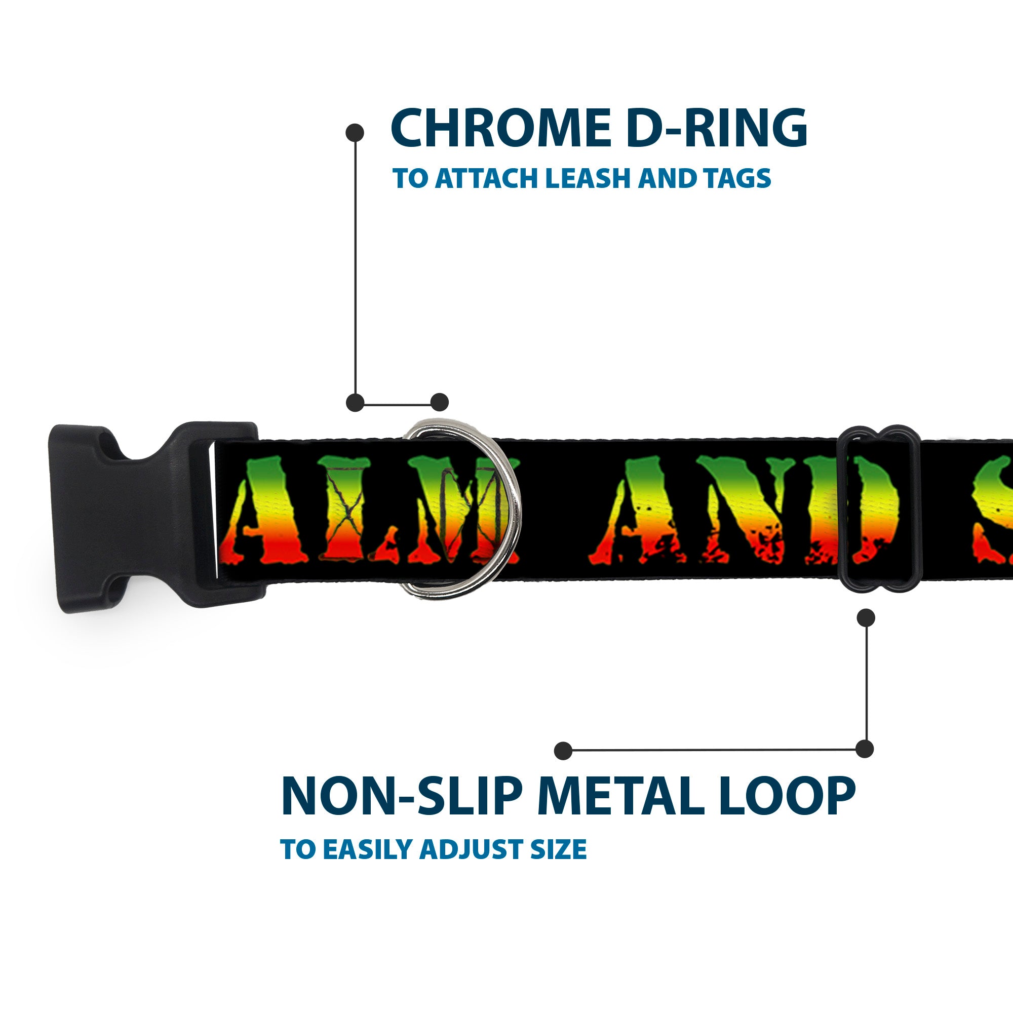 Buckle-Down Plastic Buckle Dog Collar - KEEP CALM AND SMOKE UP Black/Rasta Plastic Clip Collars Buckle-Down