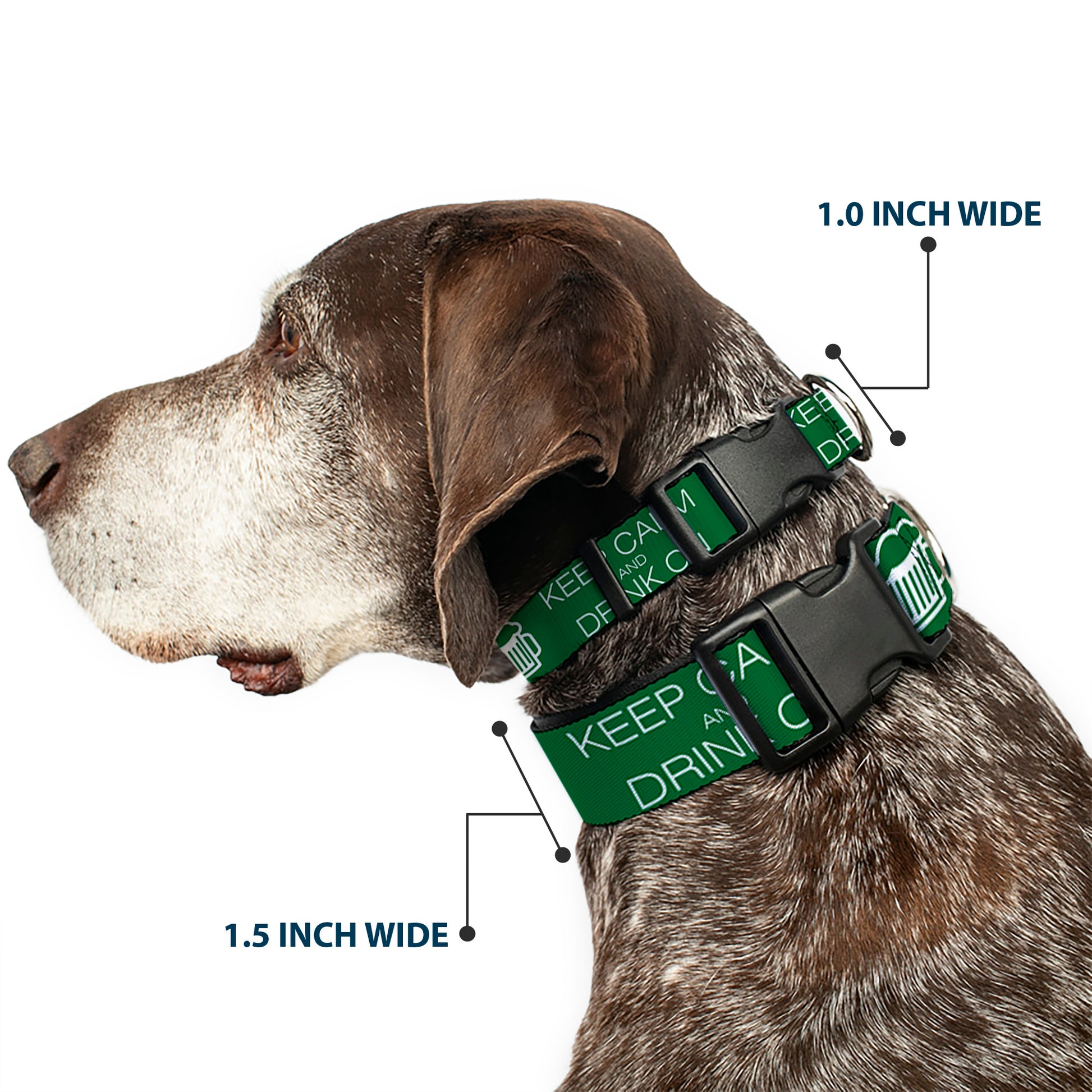 Buckle-Down Plastic Buckle Dog Collar - KEEP CALM AND DRINK ON/Beer Green/White Plastic Clip Collars Buckle-Down