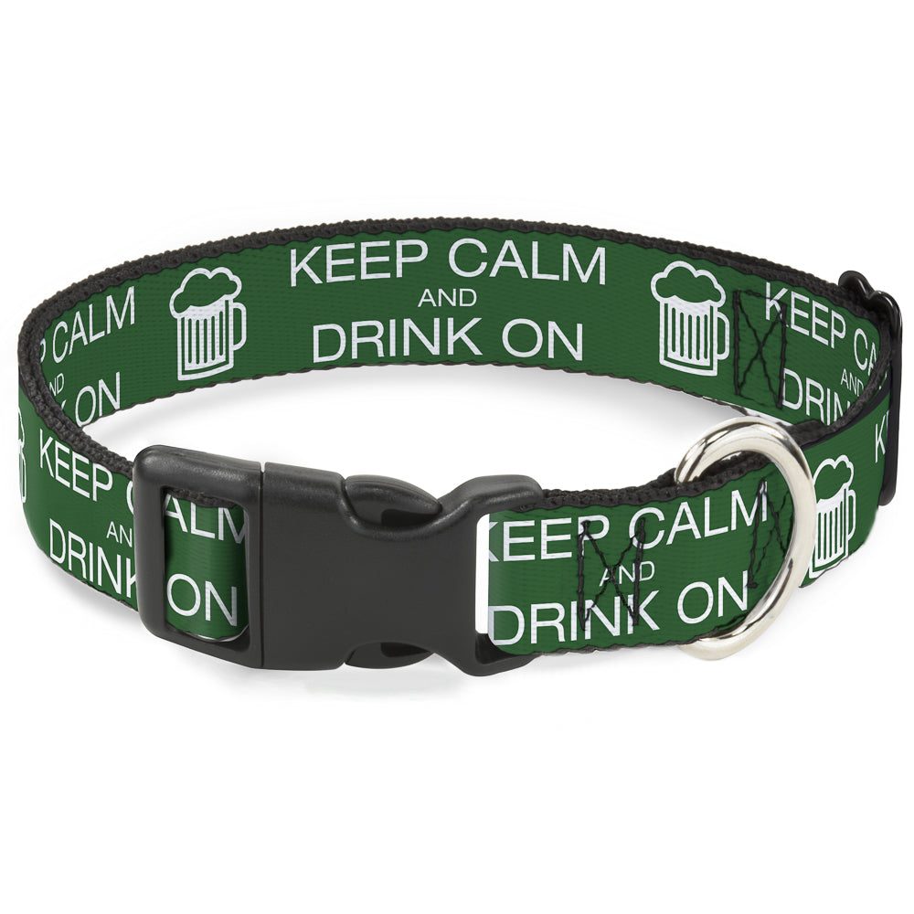 Buckle-Down Plastic Buckle Dog Collar - KEEP CALM AND DRINK ON/Beer Green/White Plastic Clip Collars Buckle-Down