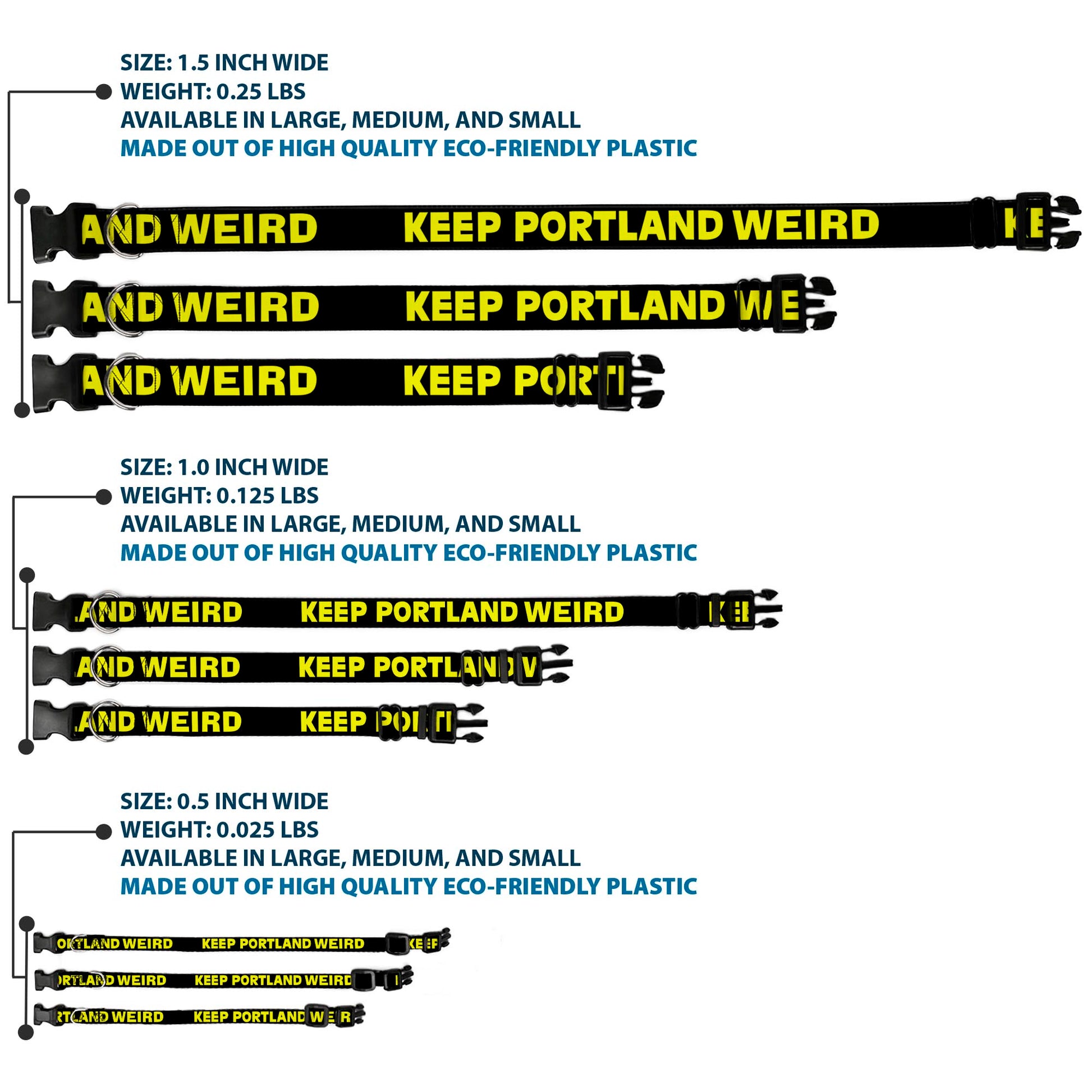 Plastic Clip Collar - KEEP PORTLAND WEIRD Black/Yellow Plastic Clip Collars Buckle-Down