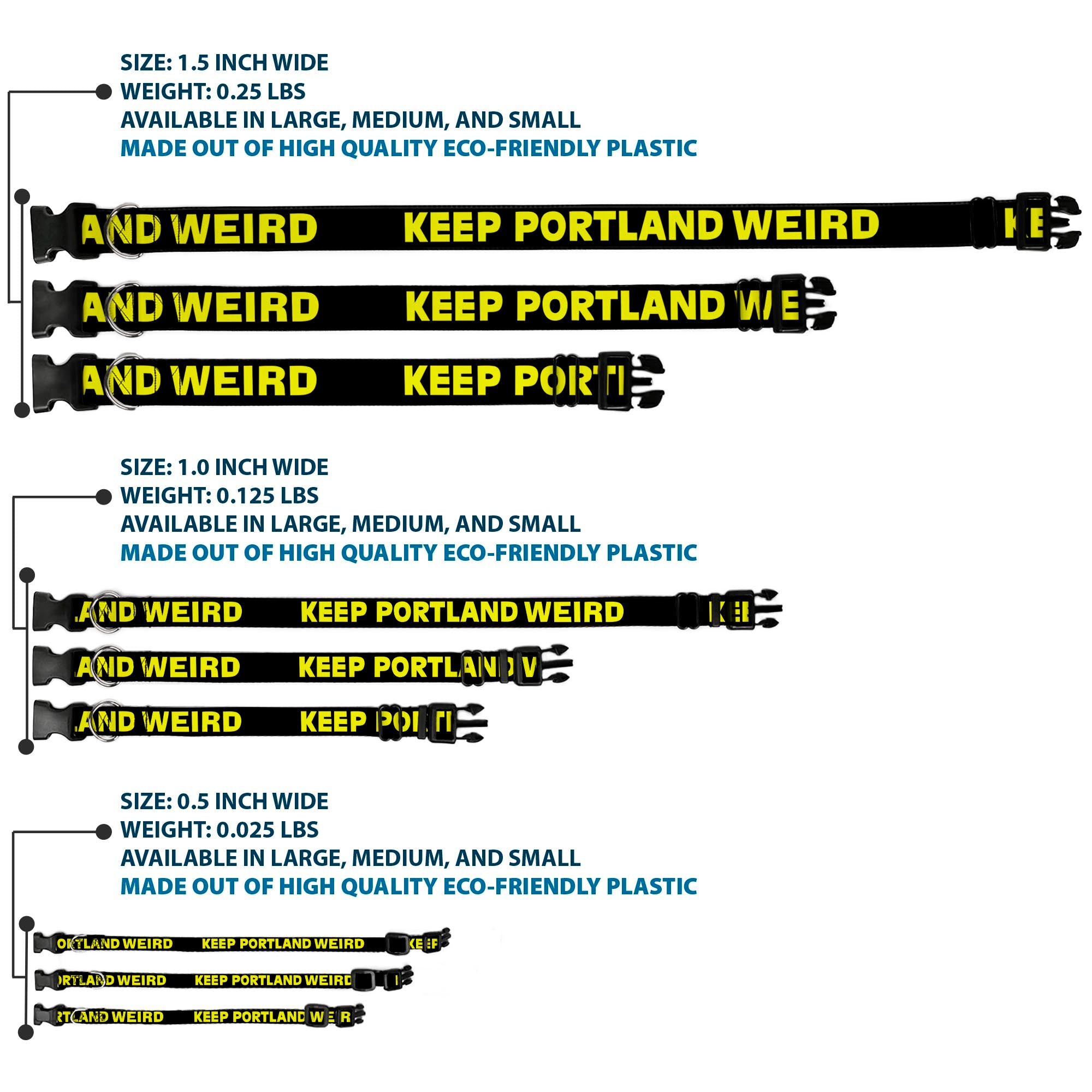 Plastic Clip Collar - KEEP PORTLAND WEIRD Black/Yellow Plastic Clip Collars Buckle-Down