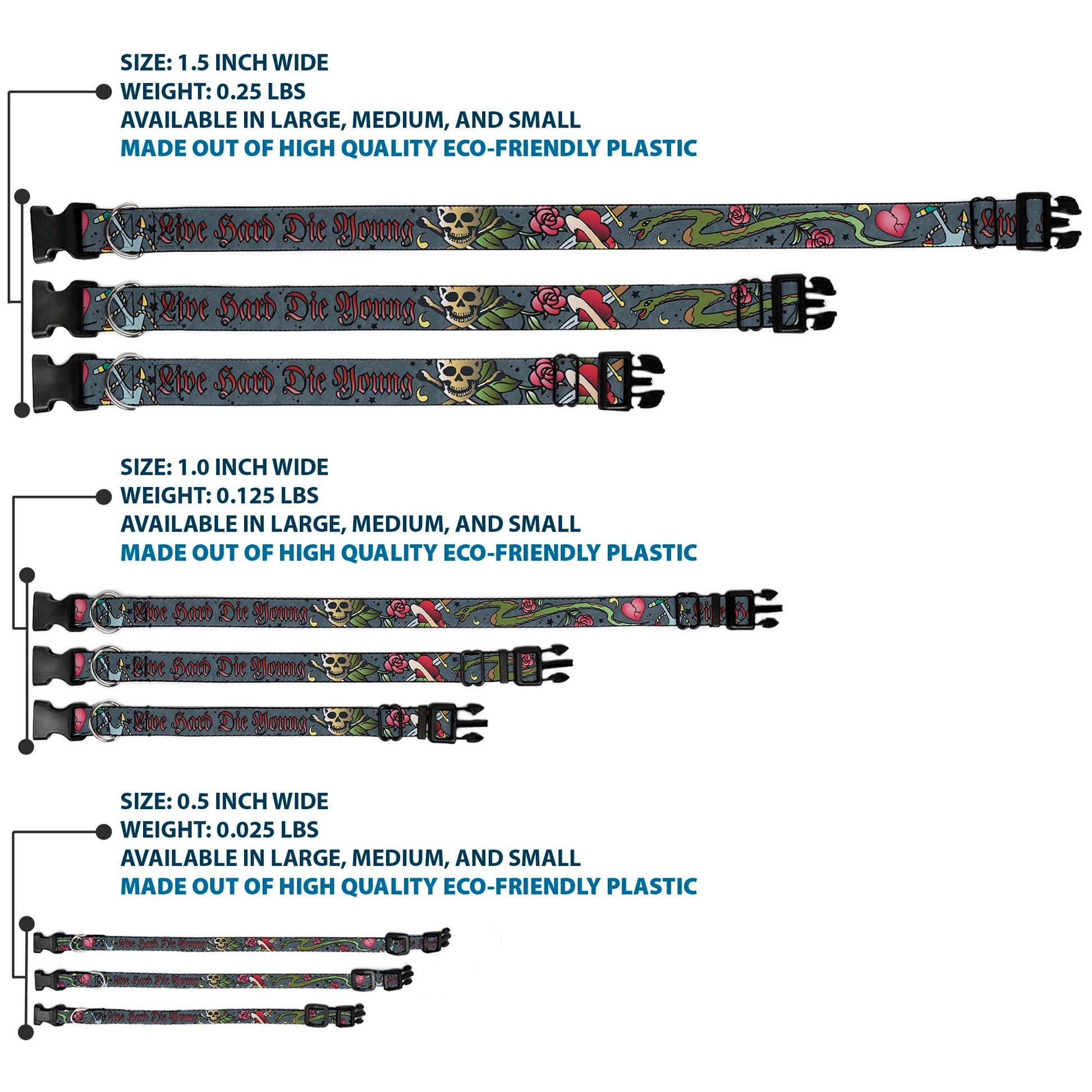 Plastic Clip Collar - Live Hard Die Young Gray Plastic Clip Collars Buckle-Down