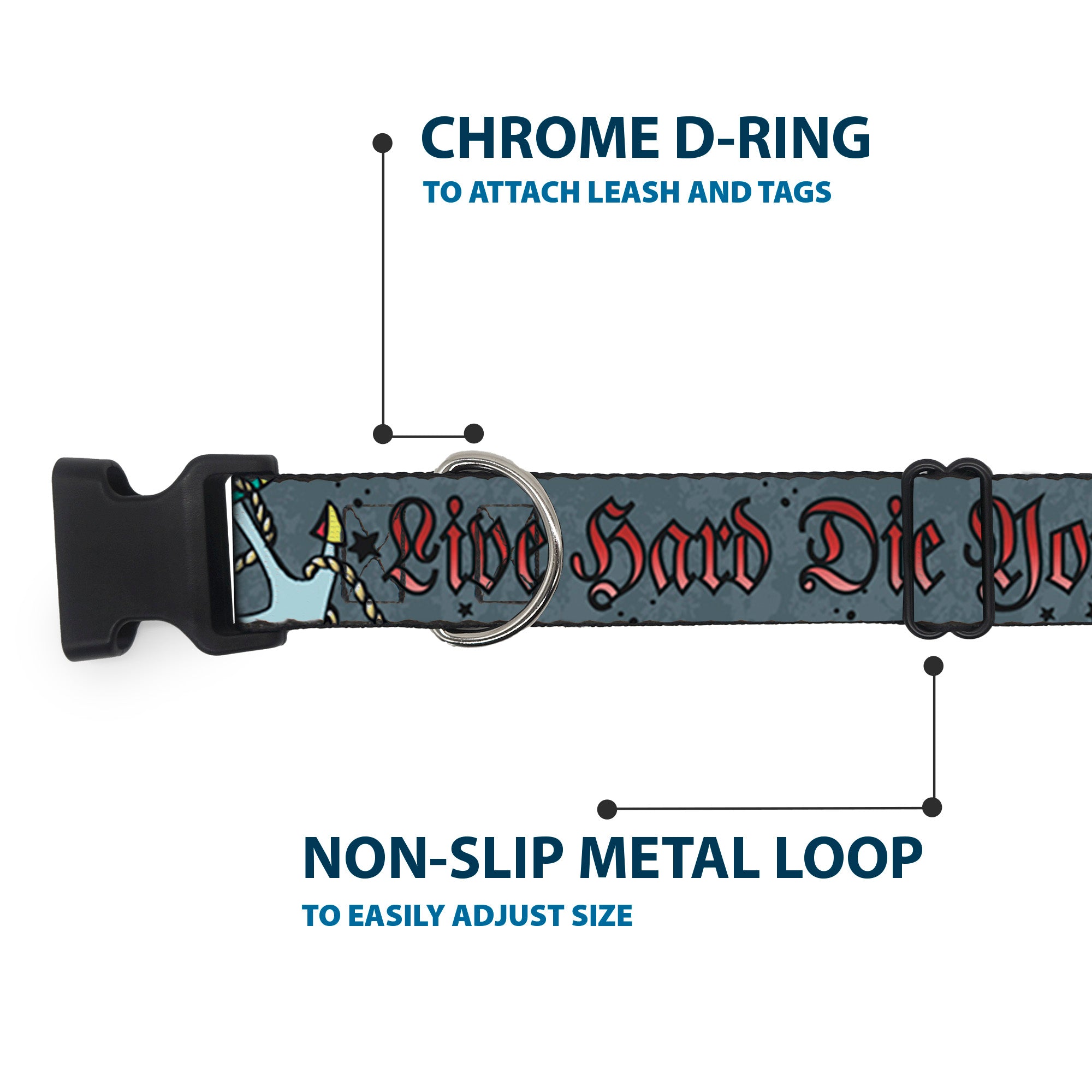 Plastic Clip Collar - Live Hard Die Young Gray Plastic Clip Collars Buckle-Down