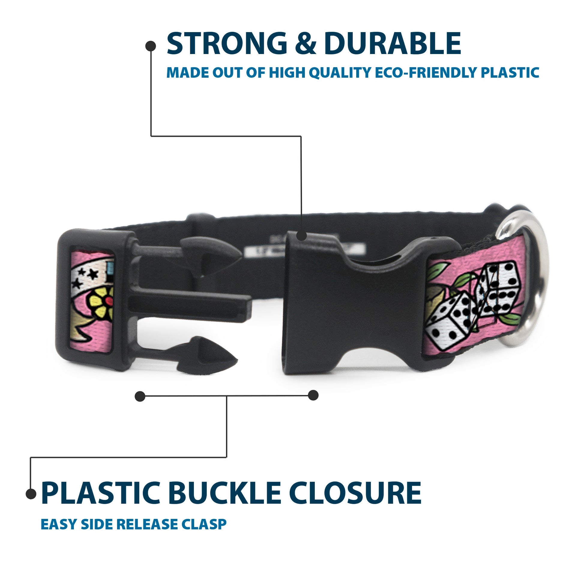 Plastic Clip Collar - Lucky Pink Plastic Clip Collars Buckle-Down