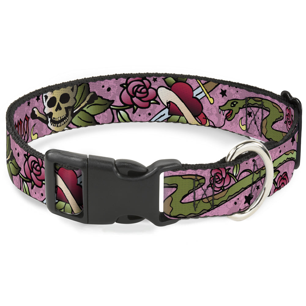 Plastic Clip Collar - Live Hard Die Young Pink Plastic Clip Collars Buckle-Down