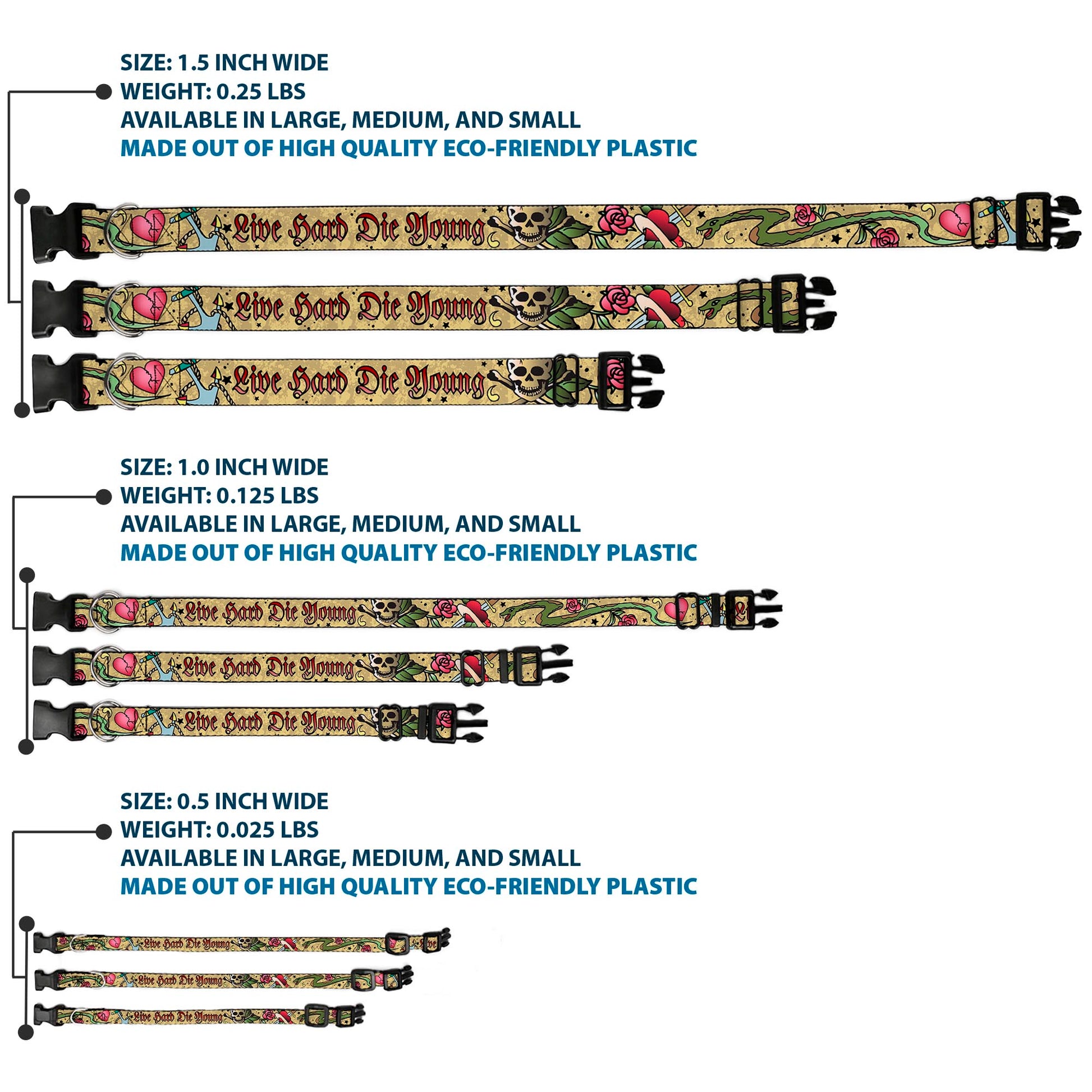 Plastic Clip Collar - Live Hard Die Young Tan Plastic Clip Collars Buckle-Down