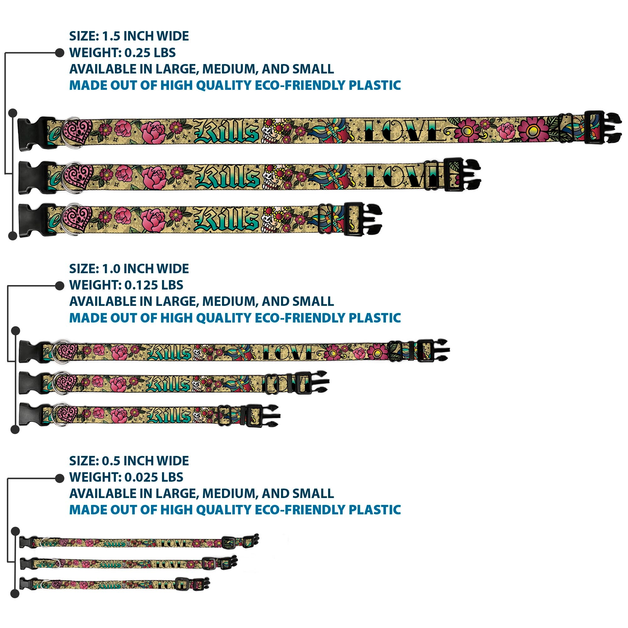 Plastic Clip Collar - Love Kills Tan Plastic Clip Collars Buckle-Down