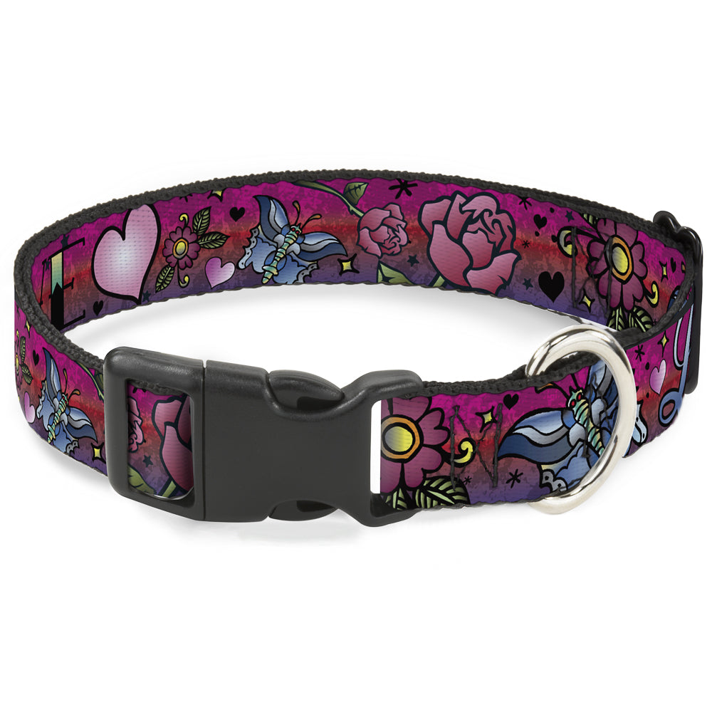 Plastic Clip Collar - Love Love Pink Plastic Clip Collars Buckle-Down
