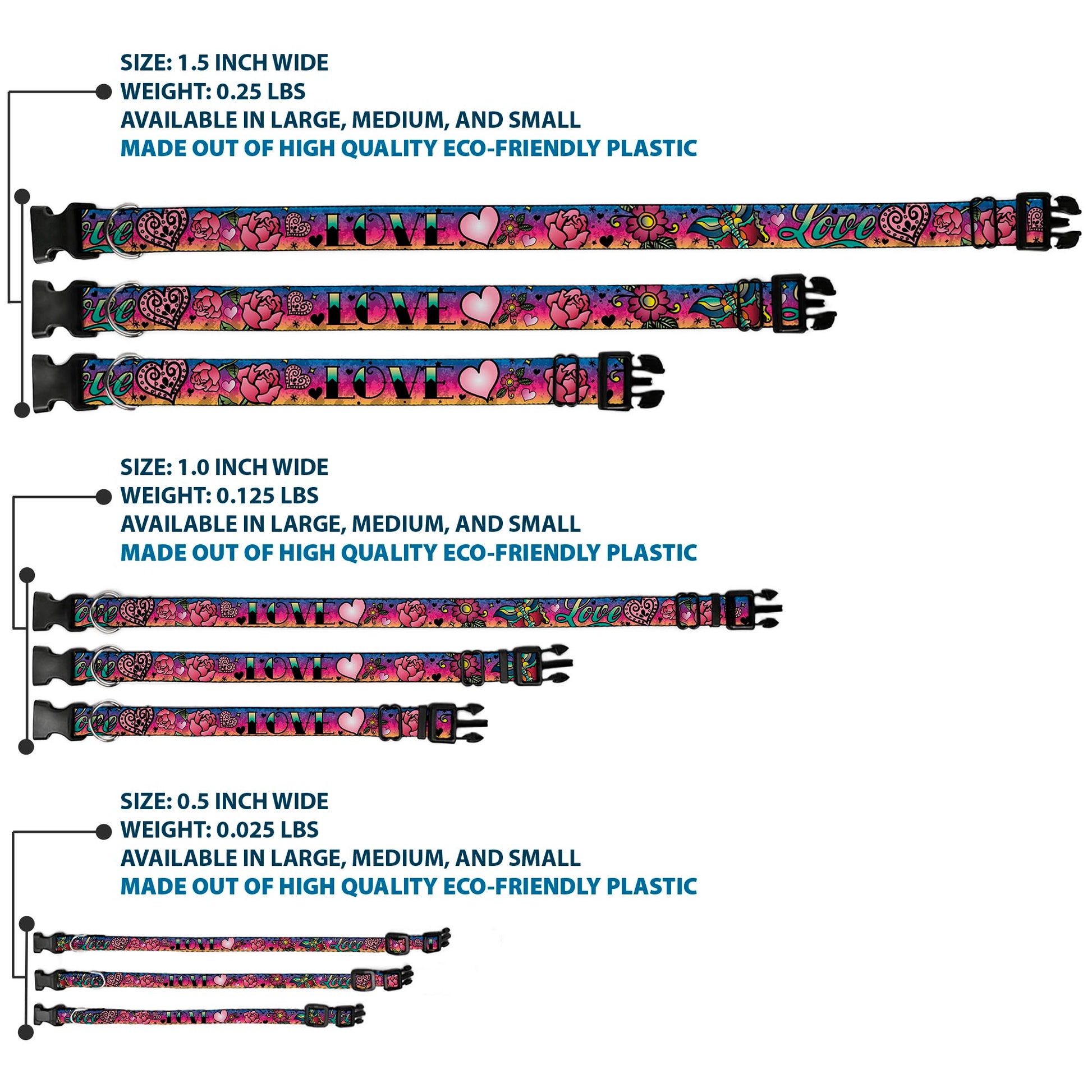 Plastic Clip Collar - Love Love Purple Plastic Clip Collars Buckle-Down