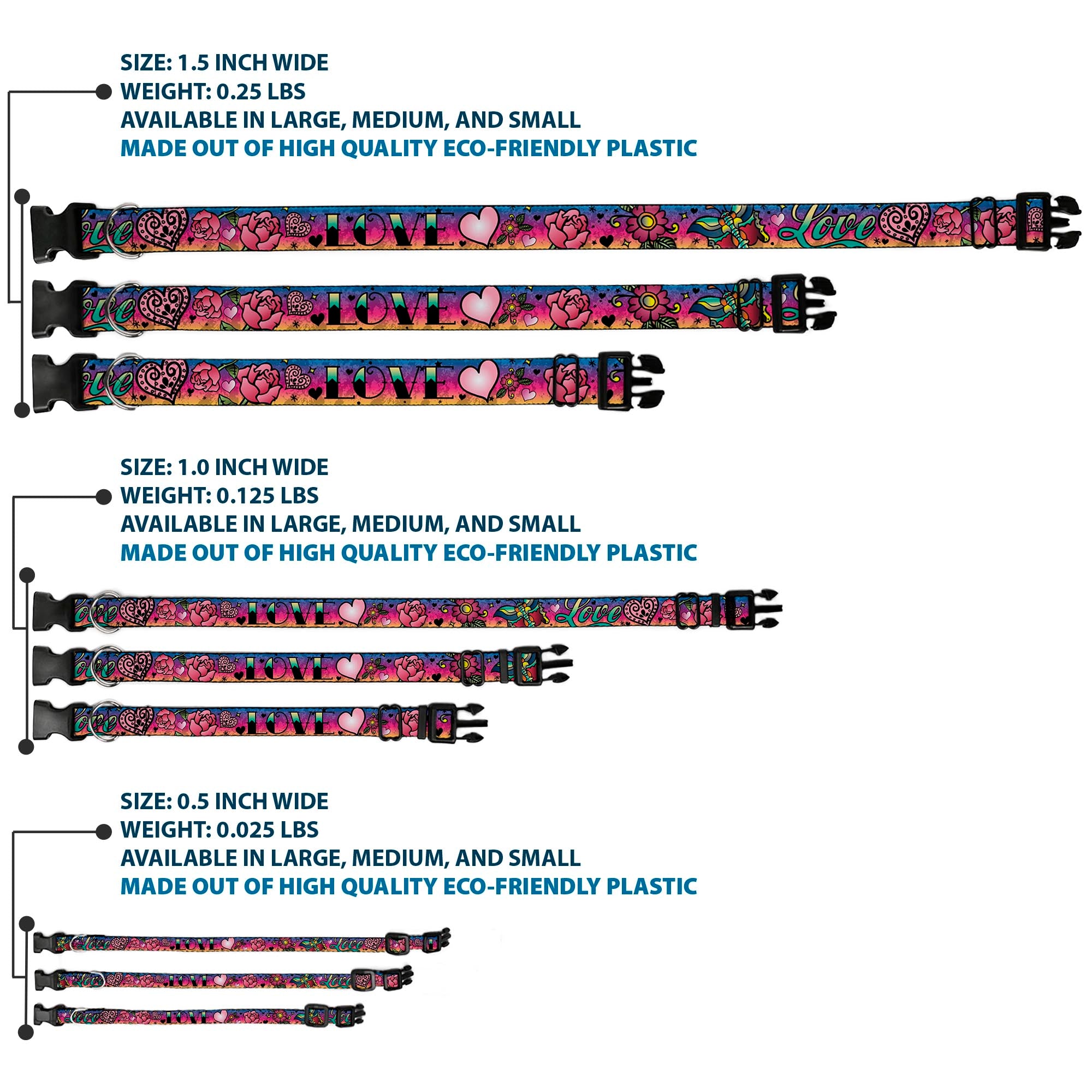 Plastic Clip Collar - Love Love Purple Plastic Clip Collars Buckle-Down