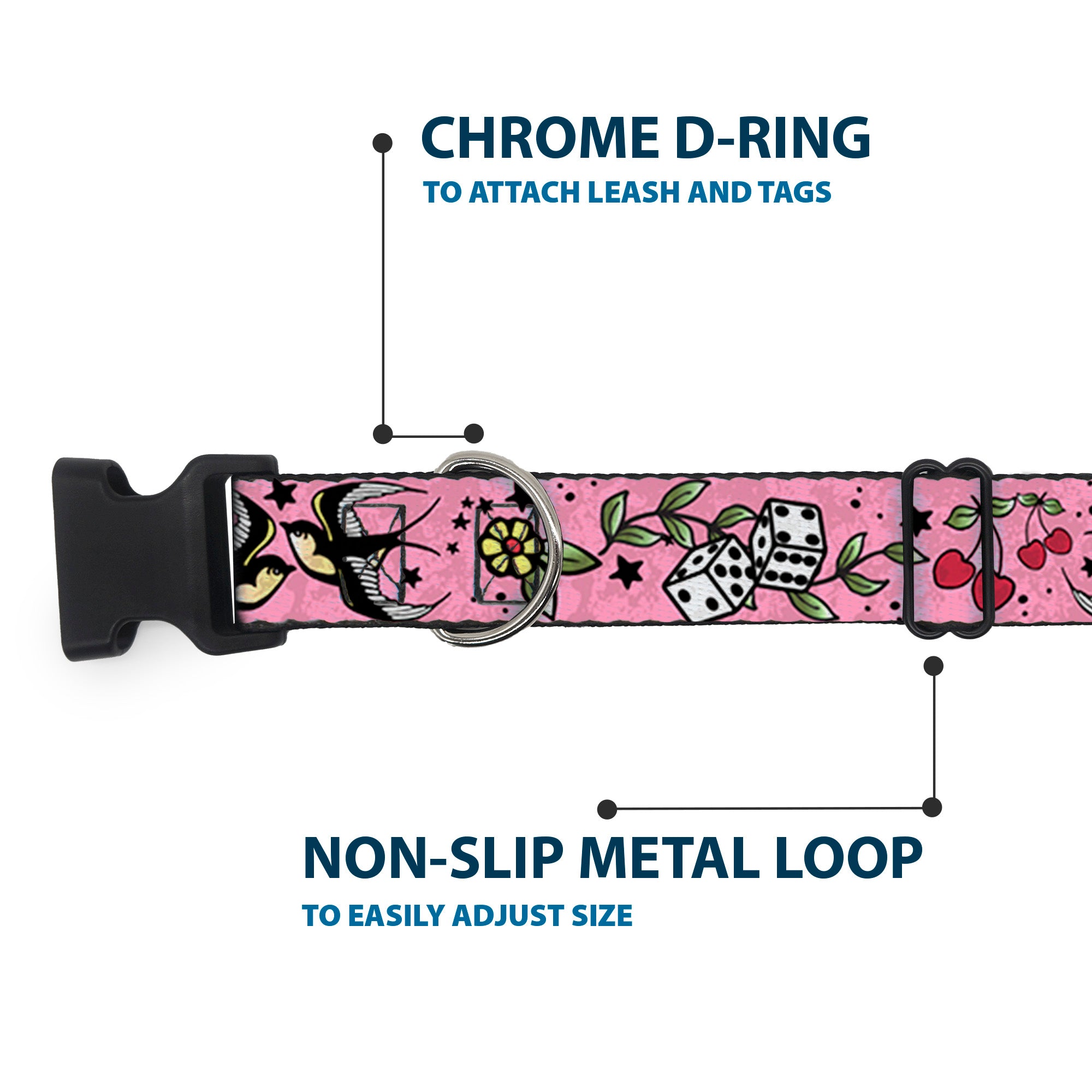 Plastic Clip Collar - Lucky CLOSE-UP Pink Plastic Clip Collars Buckle-Down