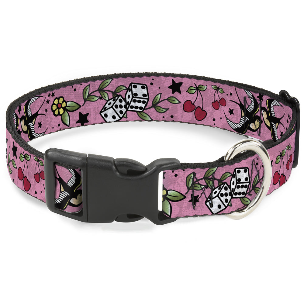 Plastic Clip Collar - Lucky CLOSE-UP Pink Plastic Clip Collars Buckle-Down