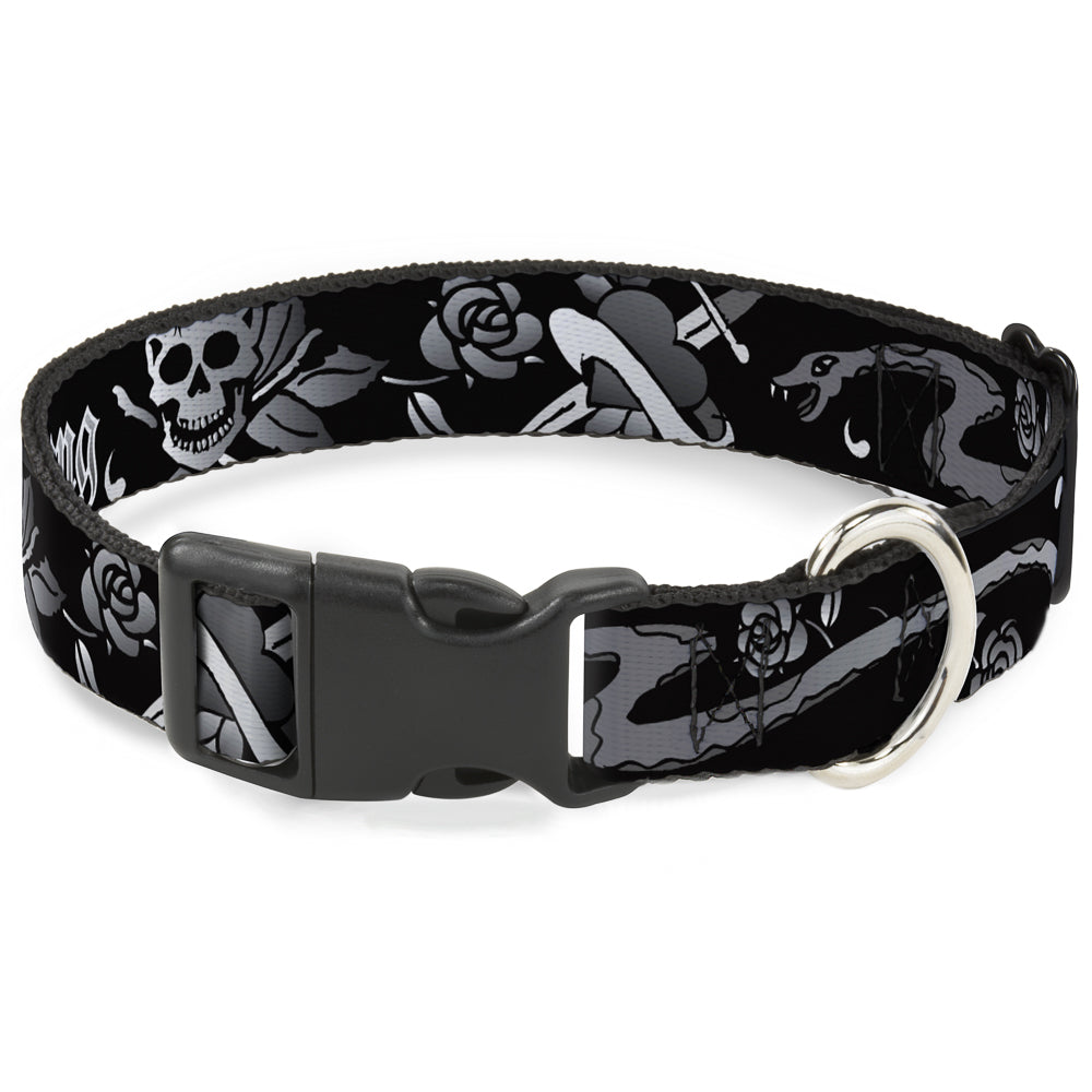 Plastic Clip Collar - Live Hard Die Young Black/White Plastic Clip Collars Buckle-Down