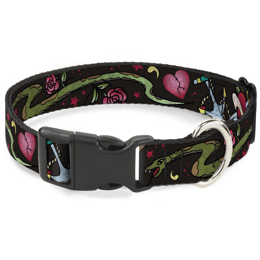 Plastic Clip Collar - Live Hard Die Young CLOSE-UP Black Plastic Clip Collars Buckle-Down