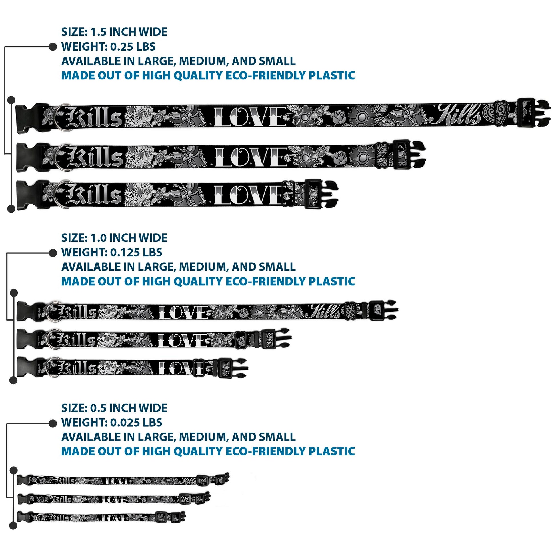 Plastic Clip Collar - Love Kills Black/White Plastic Clip Collars Buckle-Down