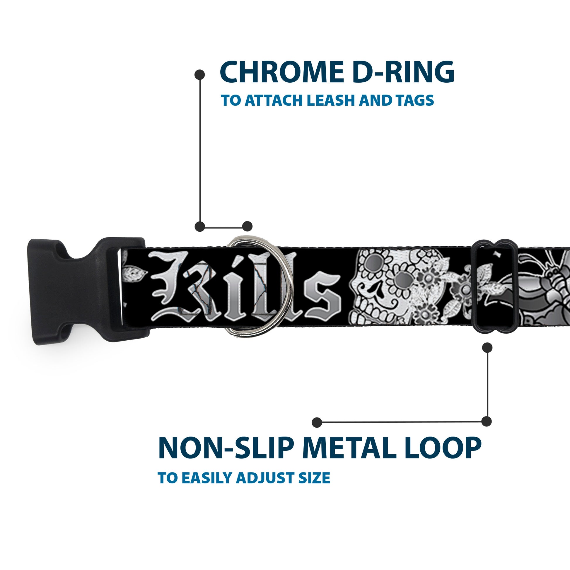 Plastic Clip Collar - Love Kills Black/White Plastic Clip Collars Buckle-Down