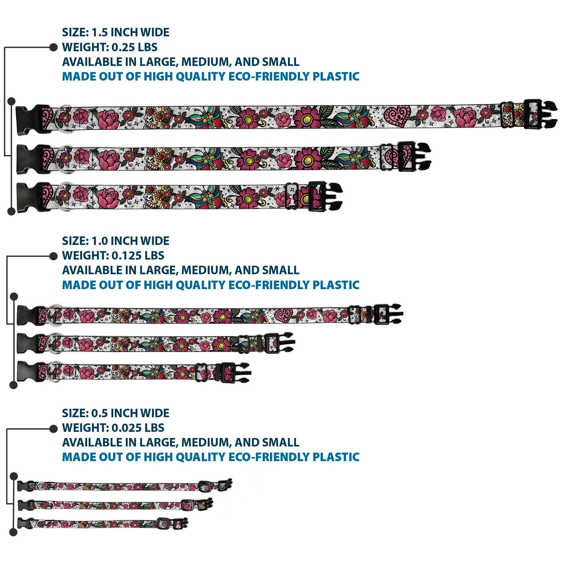 Plastic Clip Collar - Love Kills CLOSE-UP White Plastic Clip Collars Buckle-Down