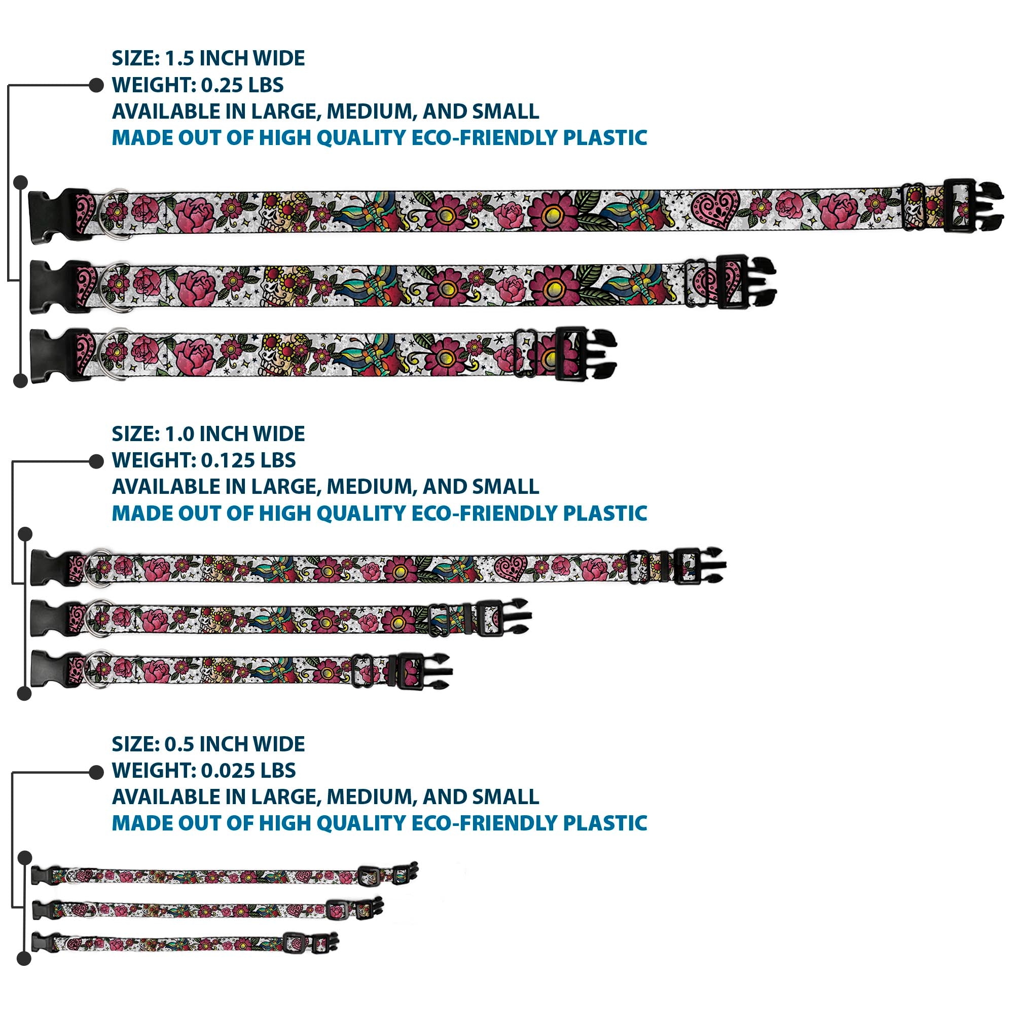 Plastic Clip Collar - Love Kills CLOSE-UP White Plastic Clip Collars Buckle-Down