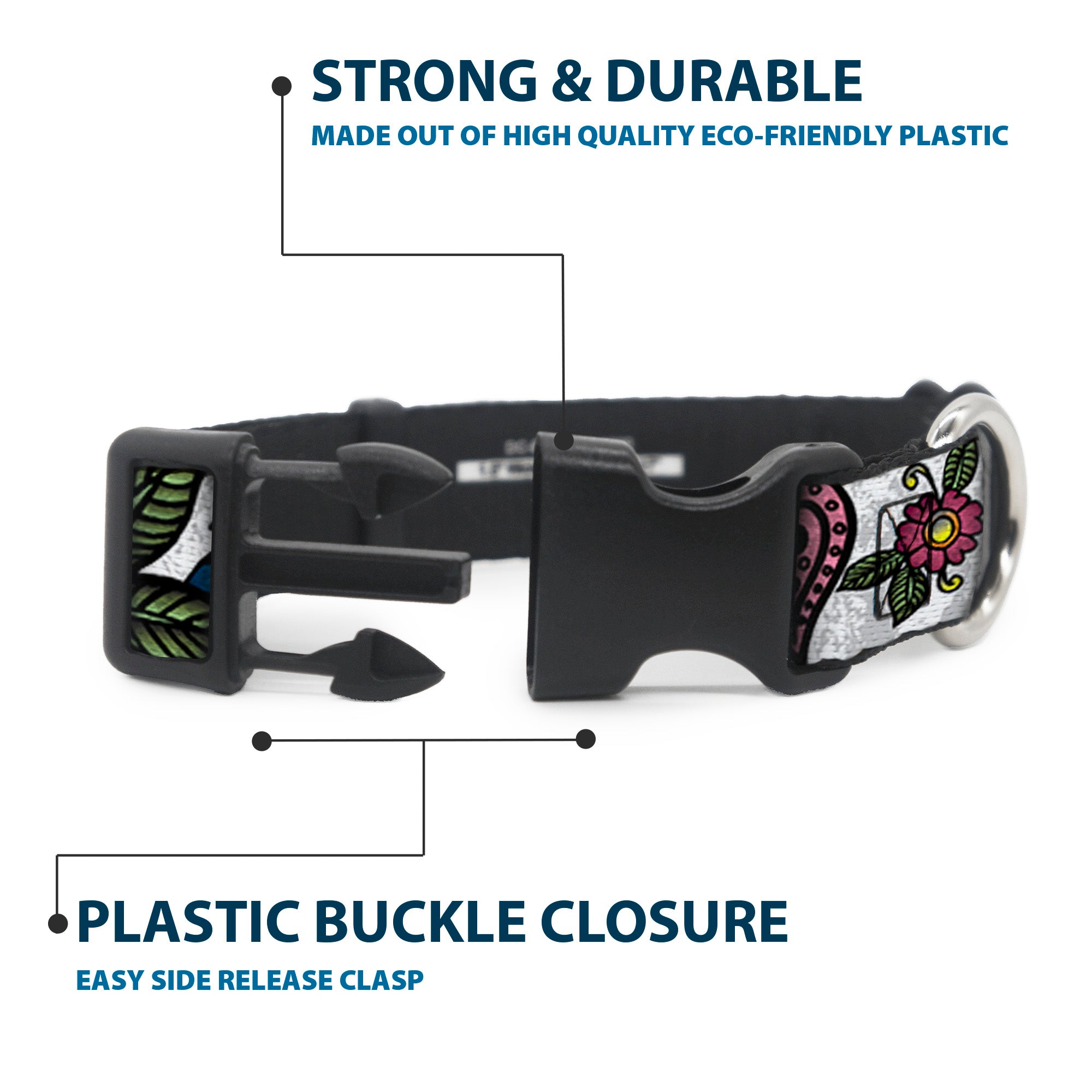 Plastic Clip Collar - Love Kills CLOSE-UP White Plastic Clip Collars Buckle-Down