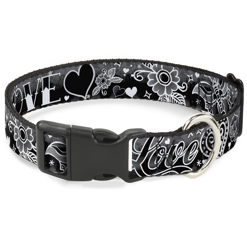 Plastic Clip Collar - Love Love Black/White Plastic Clip Collars Buckle-Down