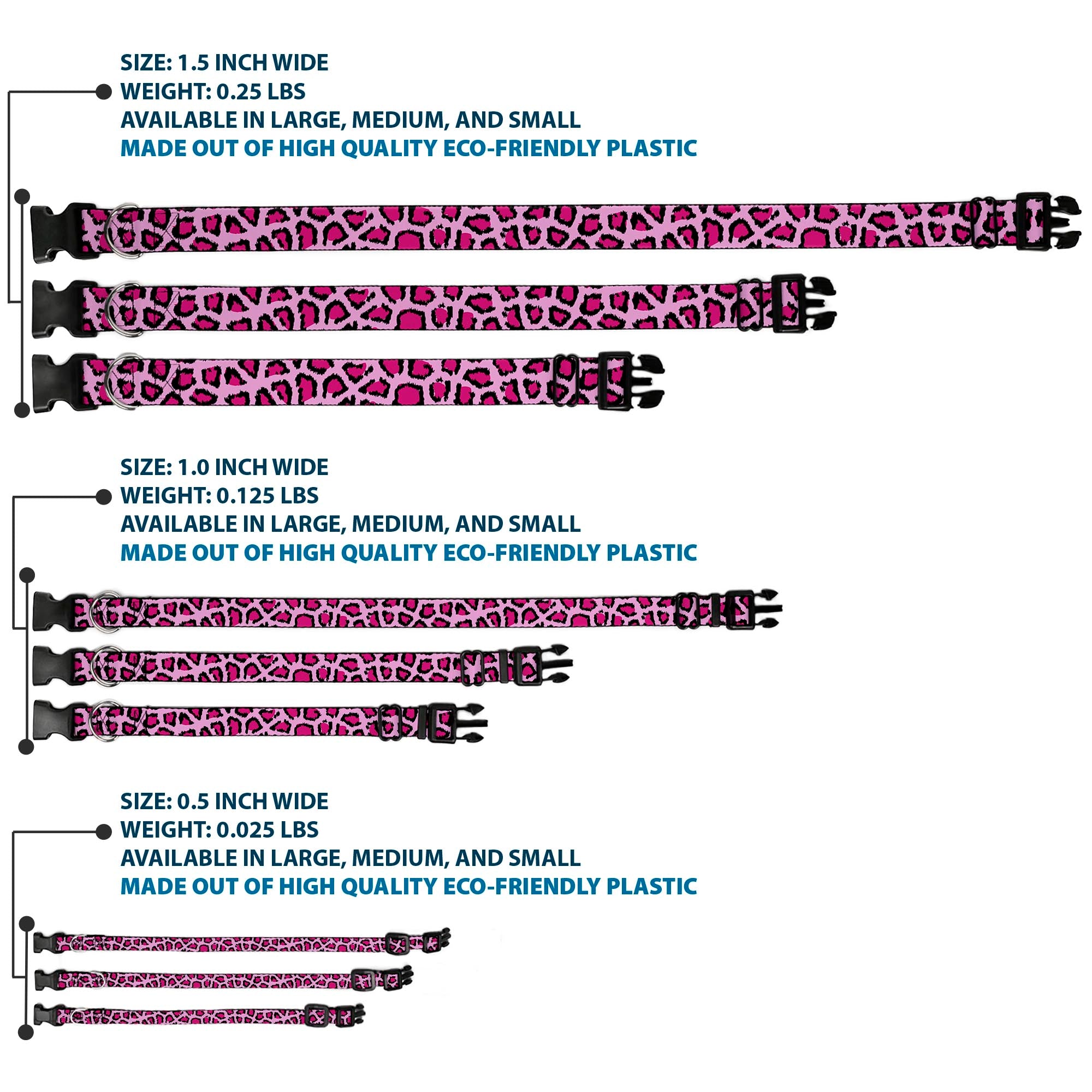 Plastic Clip Collar - Leopard CLOSE-UP Pink Plastic Clip Collars Buckle-Down