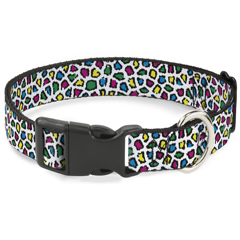 Plastic Clip Collar - Leopard White/Multi Color Plastic Clip Collars Buckle-Down