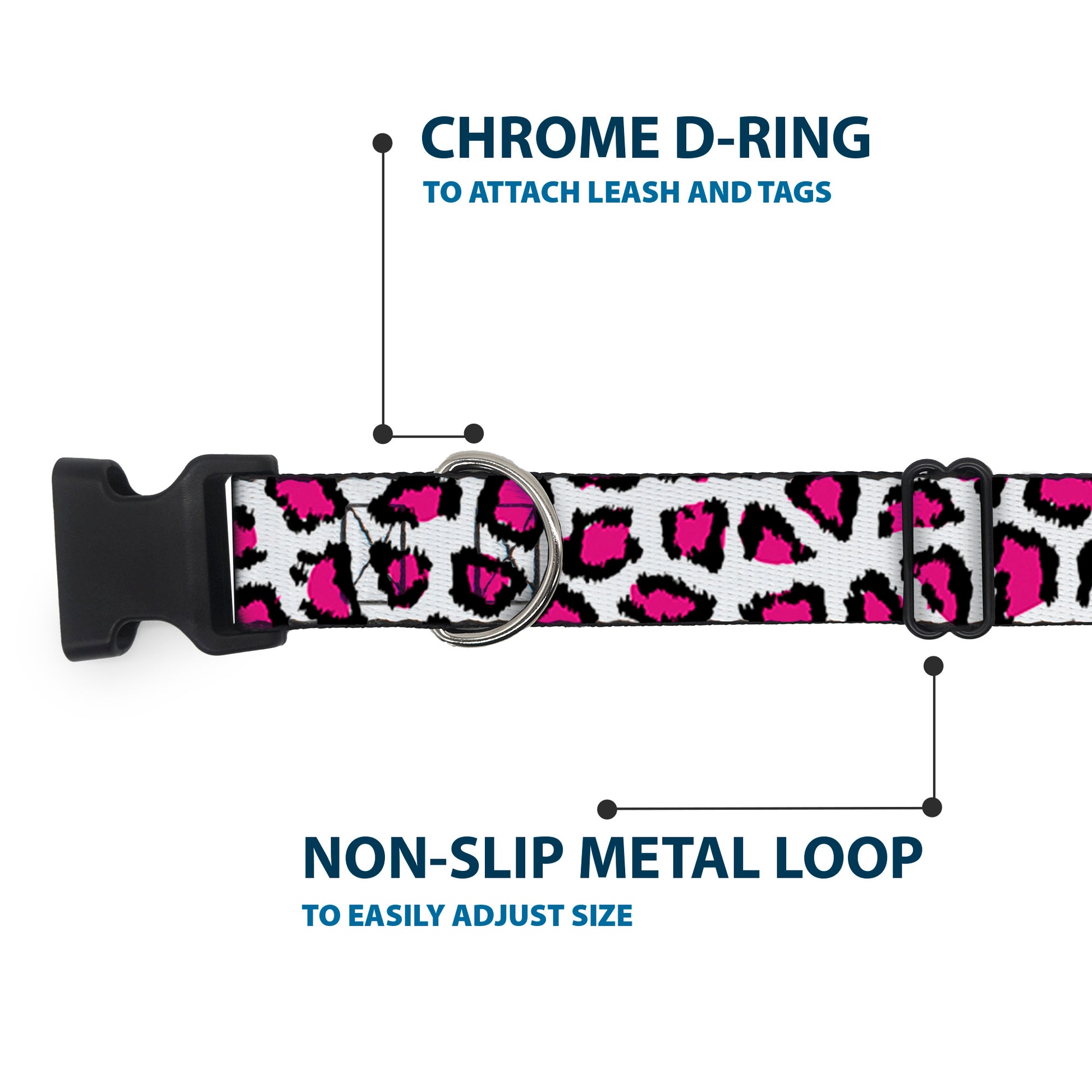 Plastic Clip Collar - Leopard White/Fuchsia Plastic Clip Collars Buckle-Down