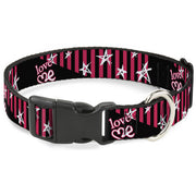Plastic Clip Collar - Love Me w/Sketch Stars & Stripes Black/Fuchsia/White Plastic Clip Collars Buckle-Down