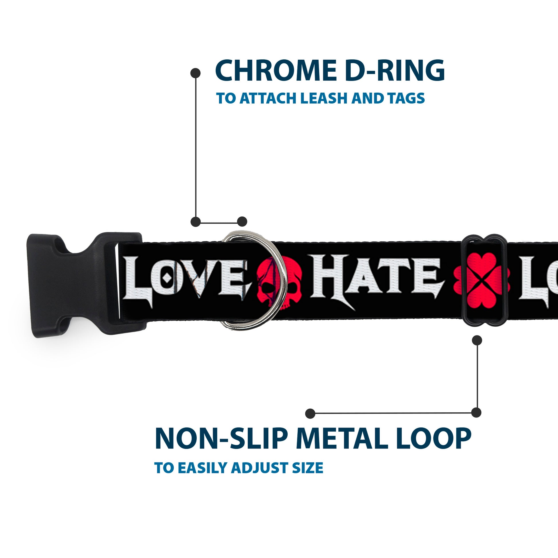 Plastic Clip Collar - Love/Hate Black/White/Fuchsia Plastic Clip Collars Buckle-Down