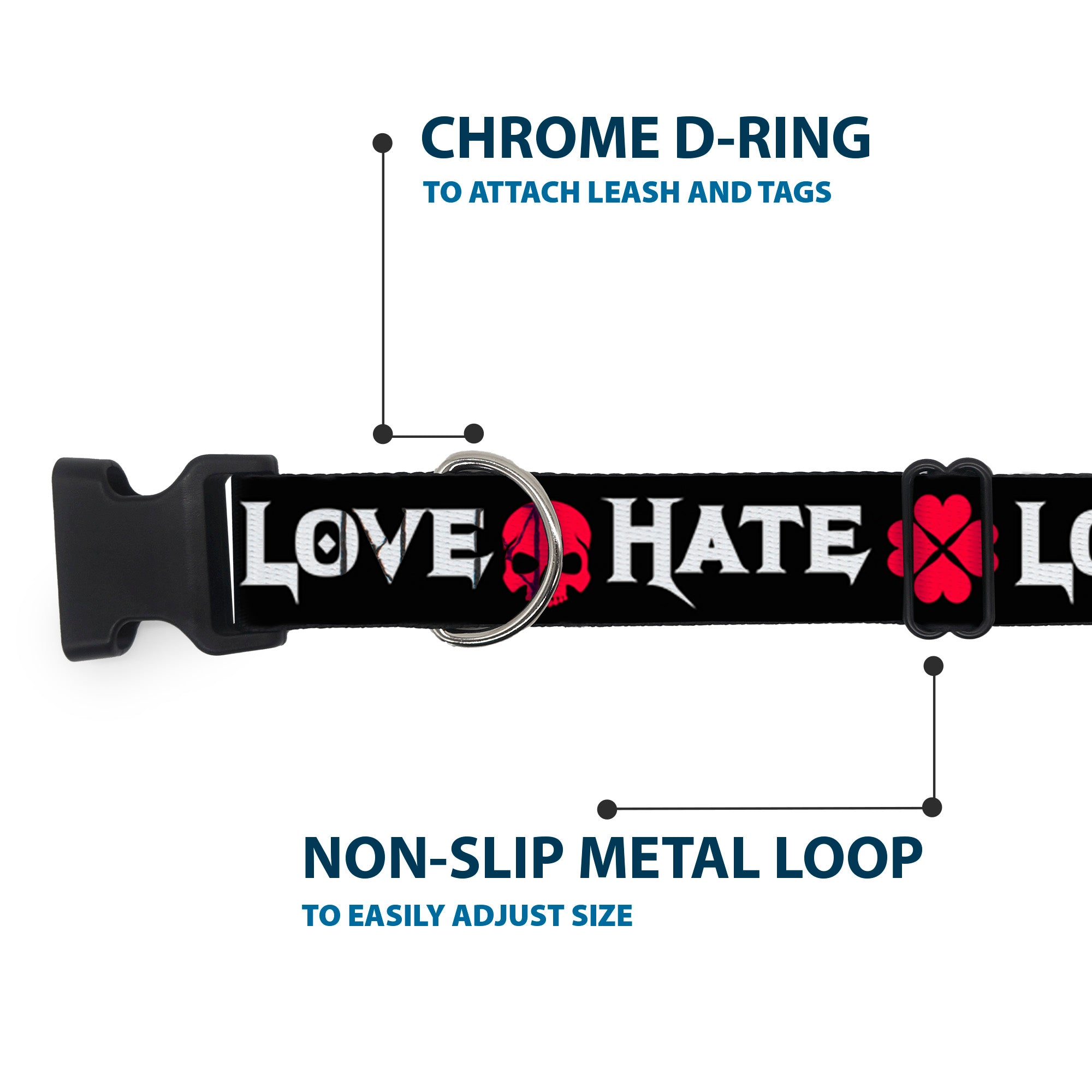 Plastic Clip Collar - Love/Hate Black/White/Fuchsia Plastic Clip Collars Buckle-Down