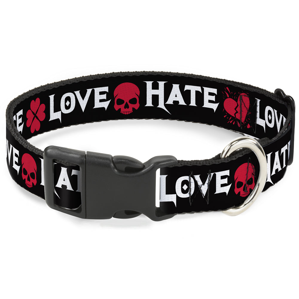 Plastic Clip Collar - Love/Hate Black/White/Fuchsia Plastic Clip Collars Buckle-Down