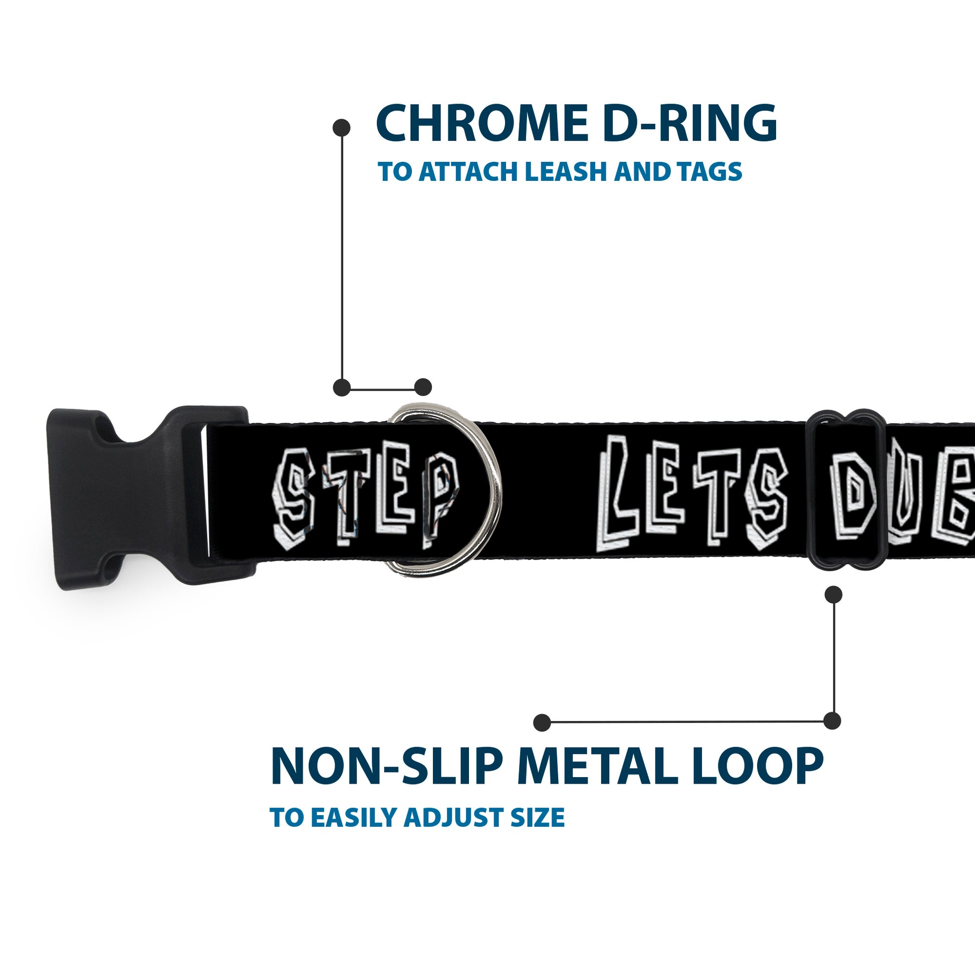 Buckle-Down Plastic Buckle Dog Collar - LETS DUB TO F**K STEP Black/White Plastic Clip Collars Buckle-Down