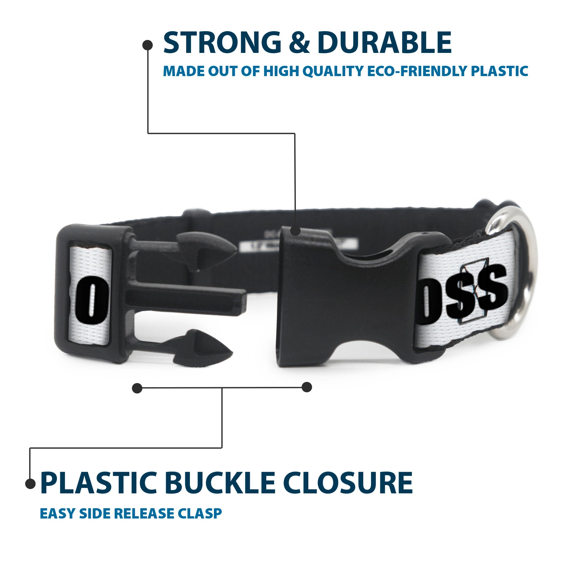 Plastic Clip Collar - LIKE A BOSS White/Black Plastic Clip Collars Buckle-Down