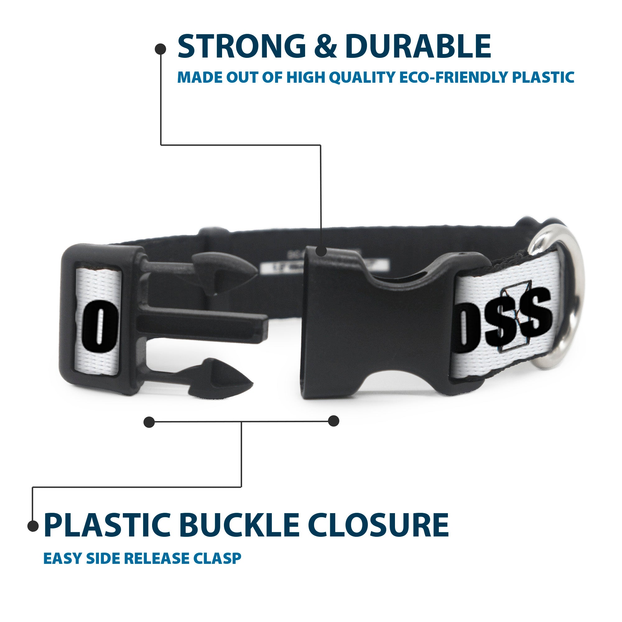 Plastic Clip Collar - LIKE A BOSS White/Black Plastic Clip Collars Buckle-Down