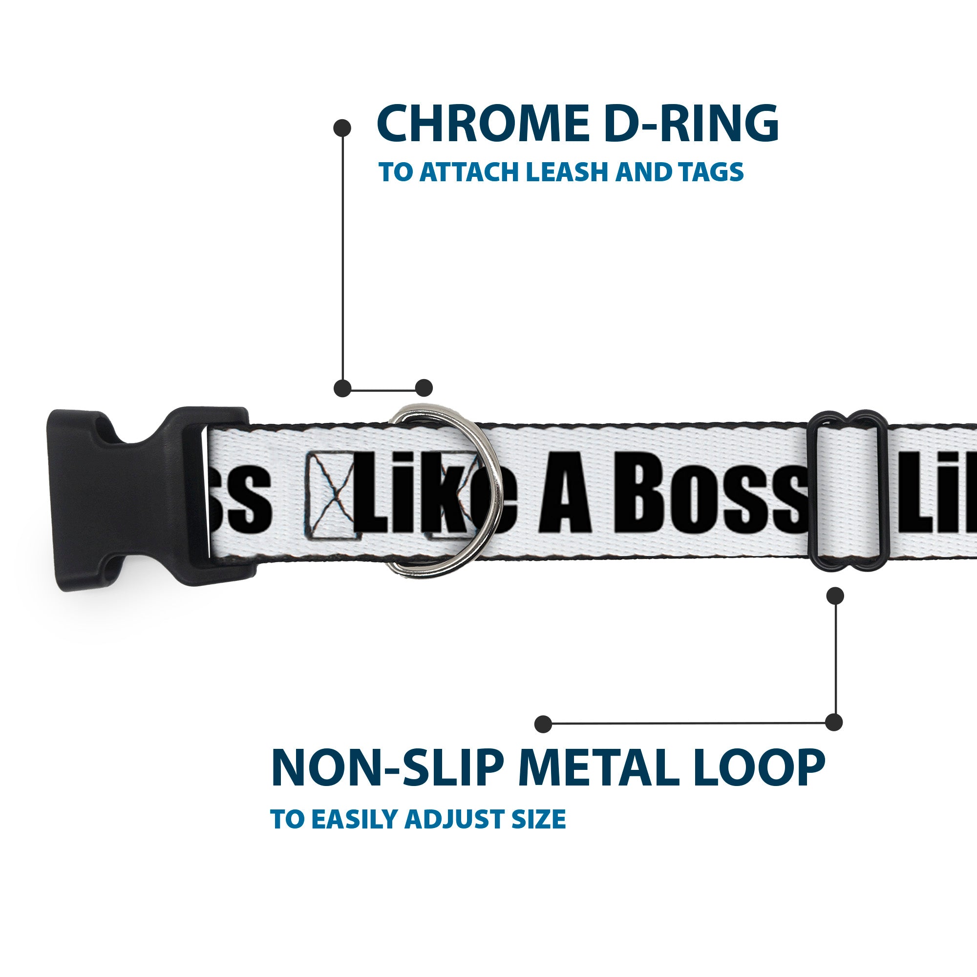 Plastic Clip Collar - LIKE A BOSS White/Black Plastic Clip Collars Buckle-Down