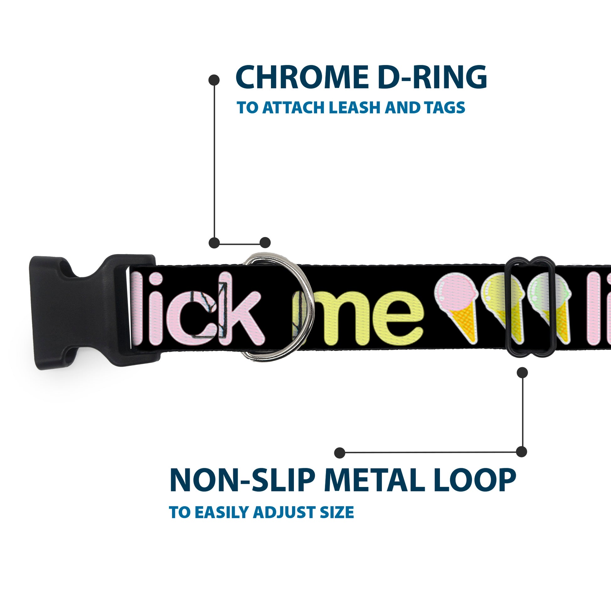 Buckle-Down Plastic Buckle Dog Collar - LICK ME Ice Cream Cones Plastic Clip Collars Buckle-Down
