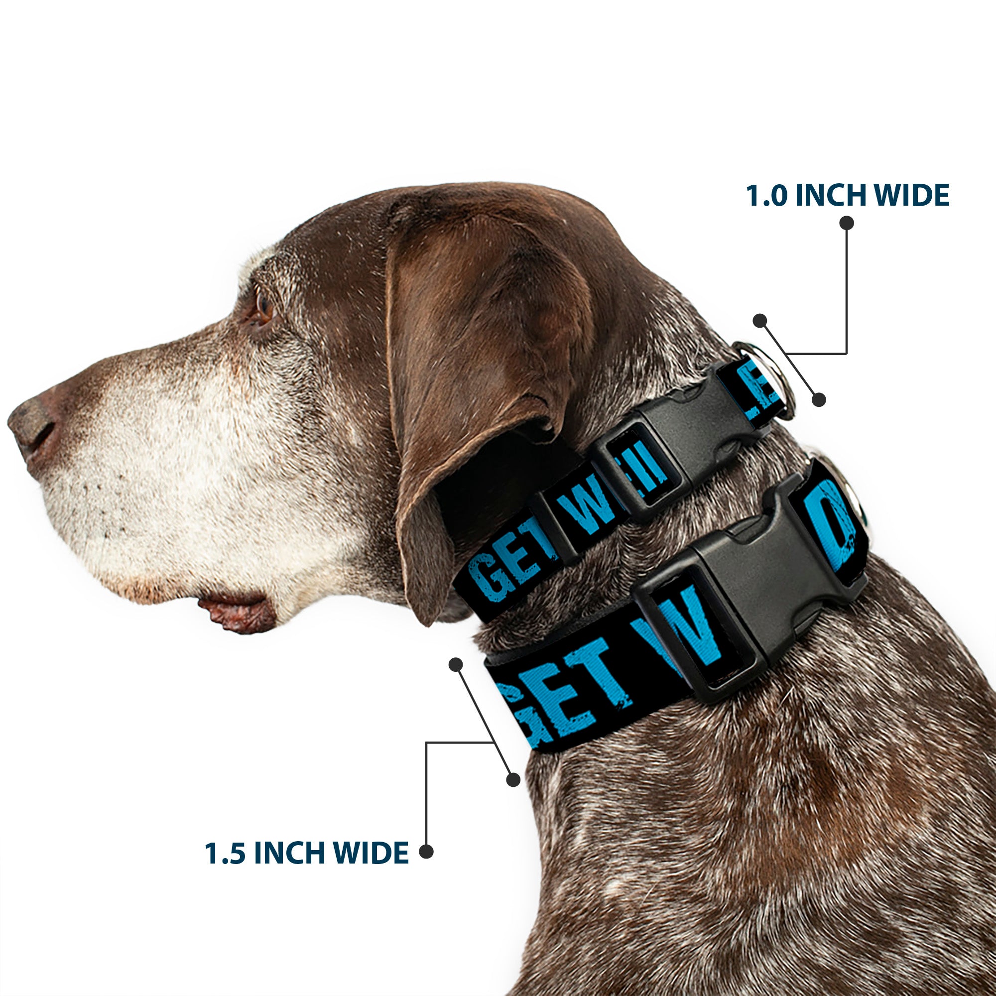 Plastic Clip Collar - LET'S GET WEIRD Weathered Black/Bright Blue Plastic Clip Collars Buckle-Down
