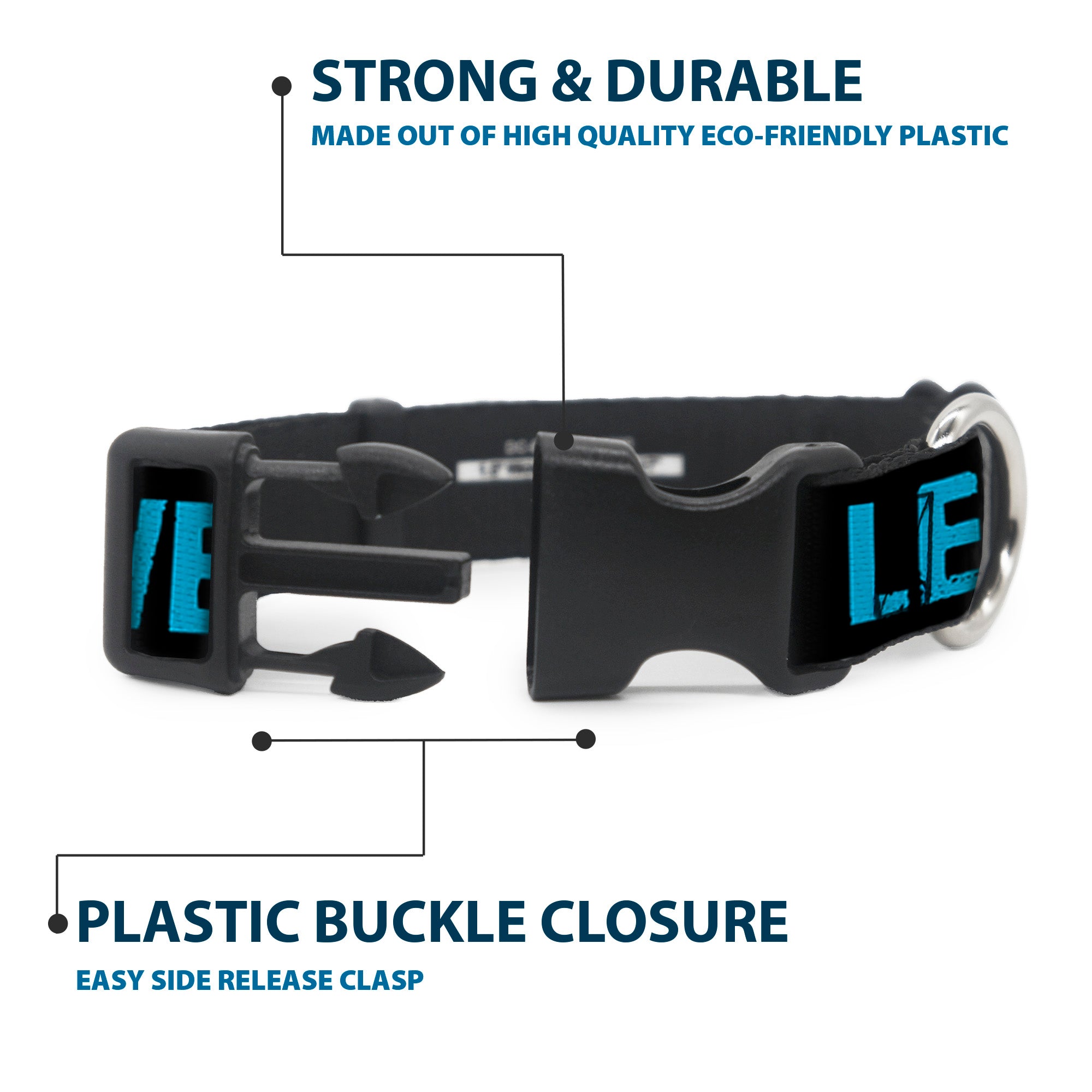 Plastic Clip Collar - LET'S GET WEIRD Weathered Black/Bright Blue Plastic Clip Collars Buckle-Down