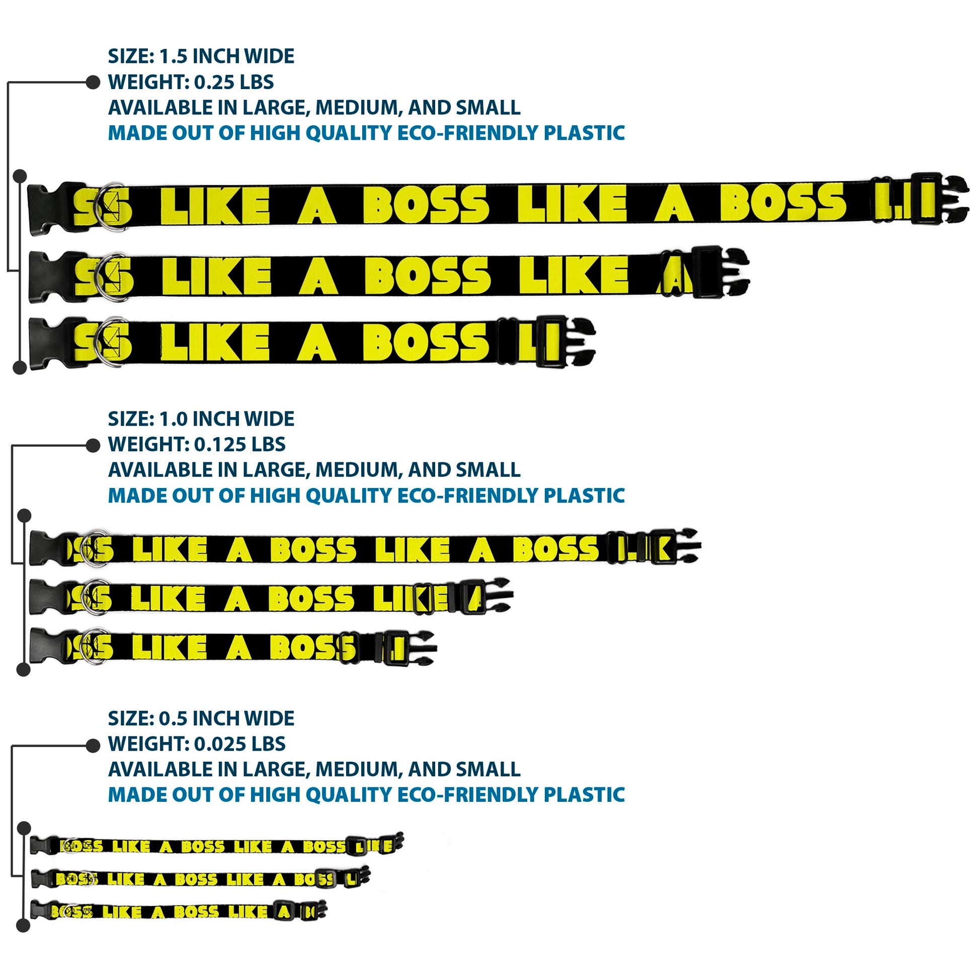 Plastic Clip Collar - LIKE A BOSS Black/Yellow Plastic Clip Collars Buckle-Down